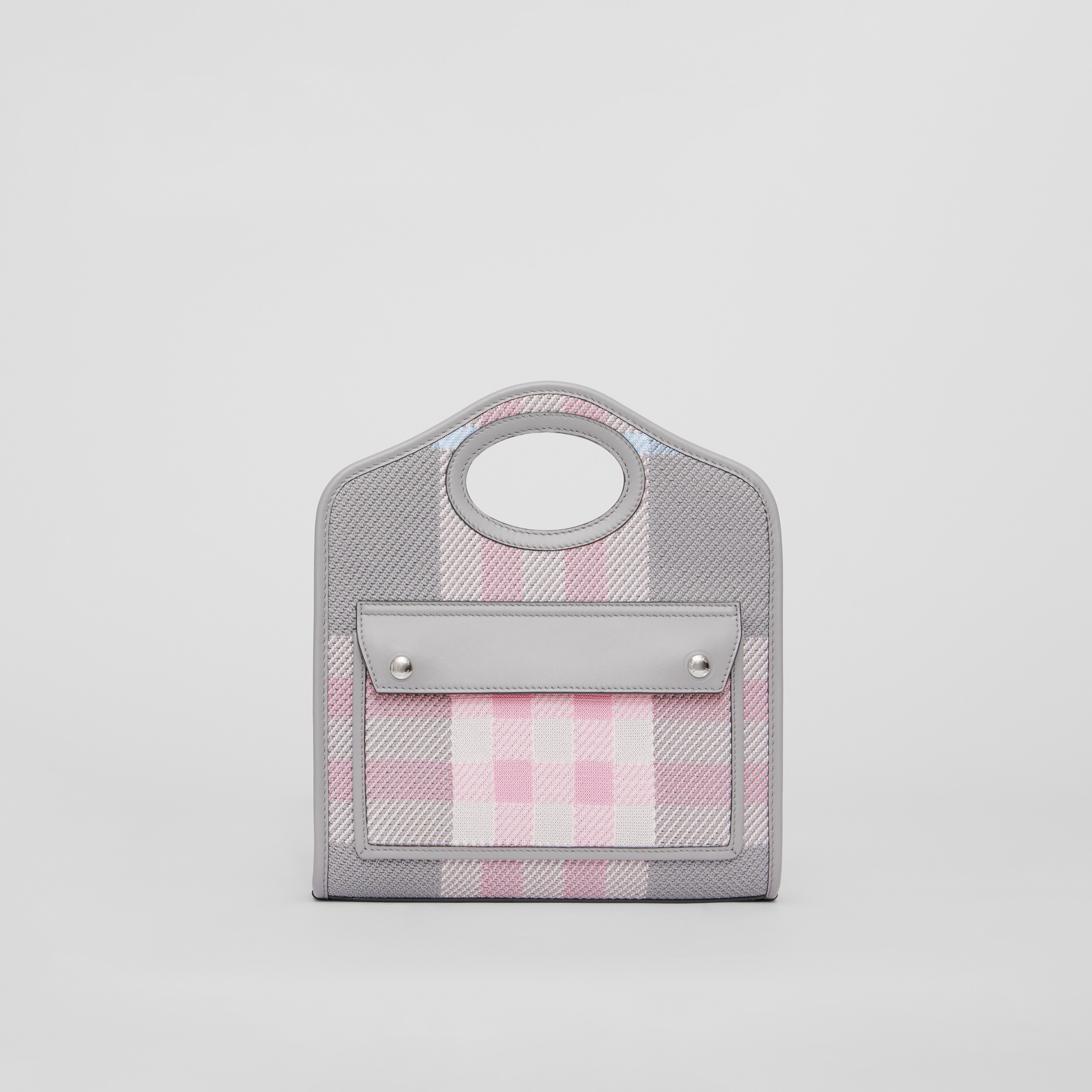 Mini Knitted Check and Leather Pocket Bag in Grey - Women | Burberry® Official - 1