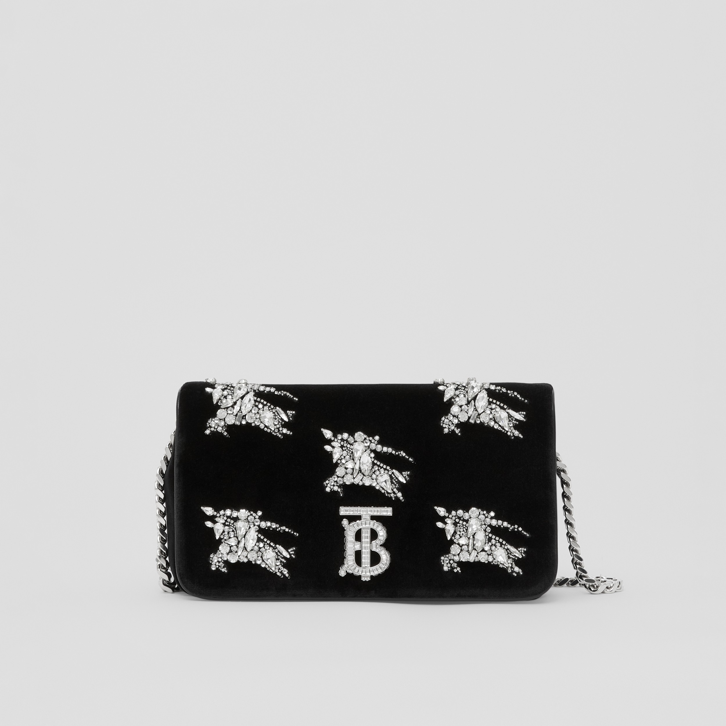 Bolsa Lola de veludo com estampa Equestrian Knight em cristais - Pequena (Preto) - Mulheres | Burberry® oficial - 1