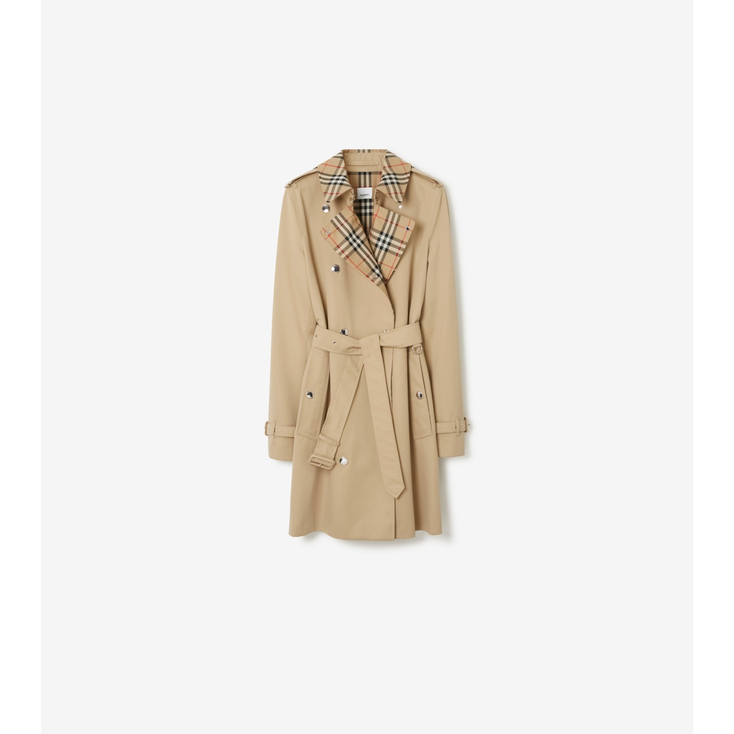 Short Check Collar Gabardine Trench Coat