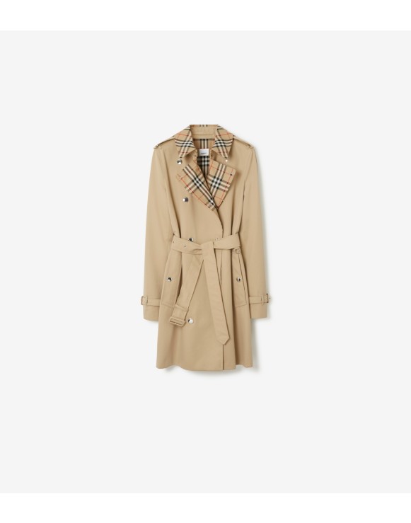 Short Check Collar Gabardine Trench Coat