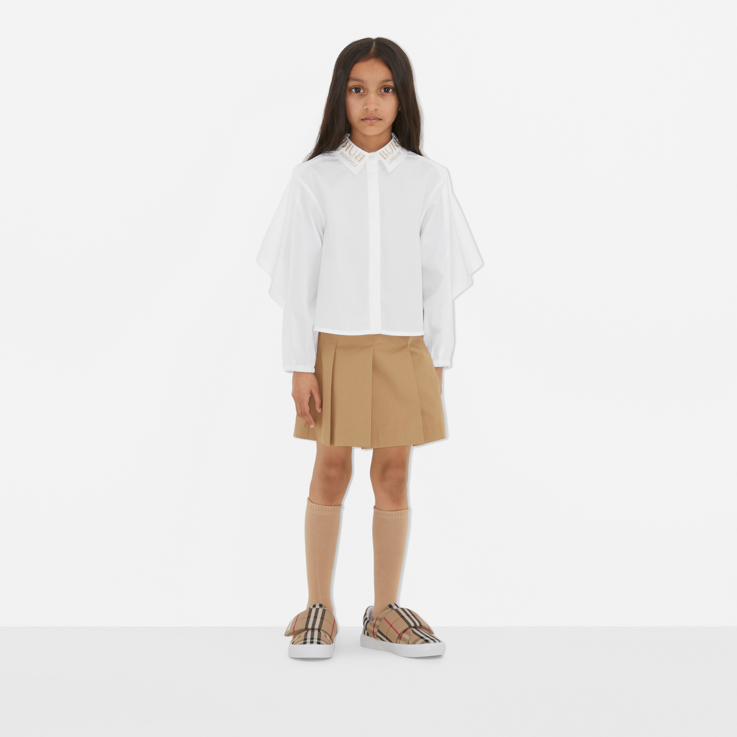 Camisa en popelina de algodón elástico con detalle de capa (Blanco) | Burberry® oficial - 3