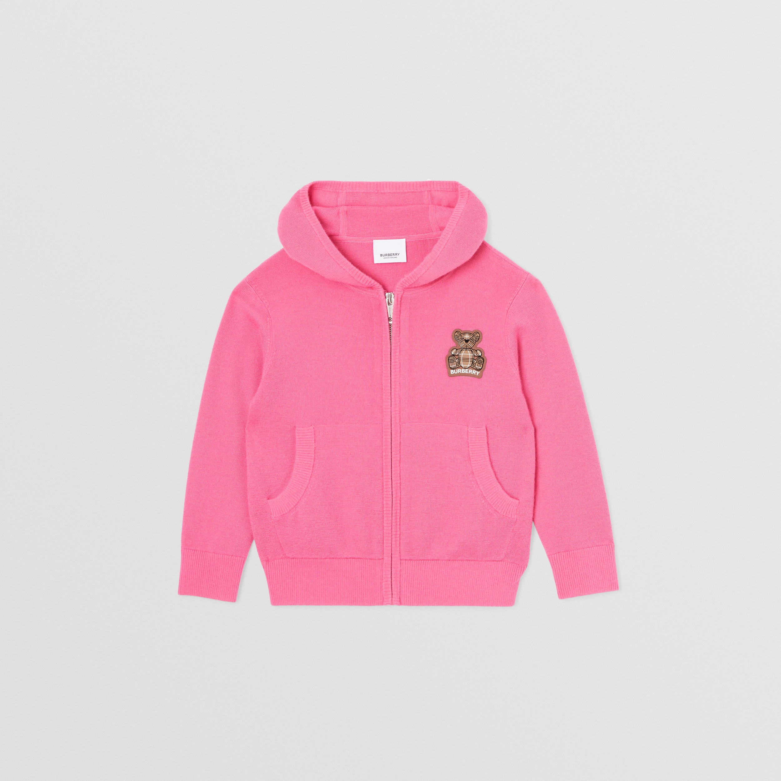 Thomas Bear Appliqué Cashmere Zip Hoodie in Bubblegum Pink - Children | Burberry® Official - 1