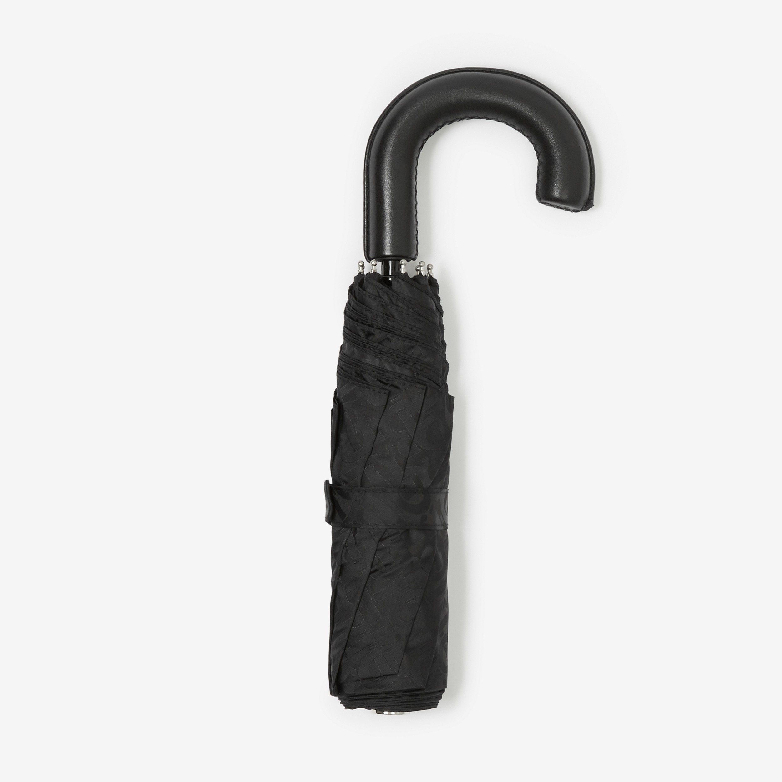 Monogram Print Folding Umbrella in Black | Burberry® Official - 1