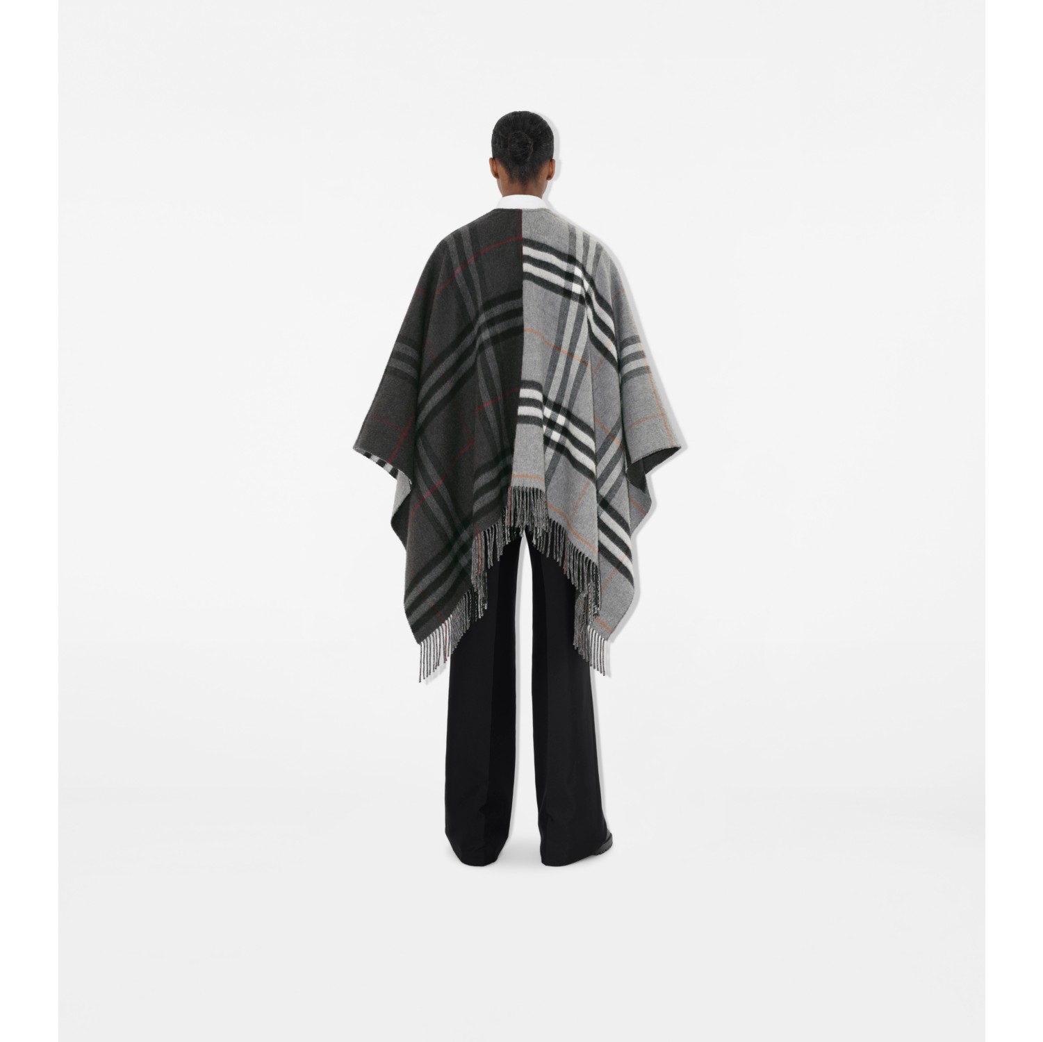 Contrast Check Wool Cashmere Jacquard Cape