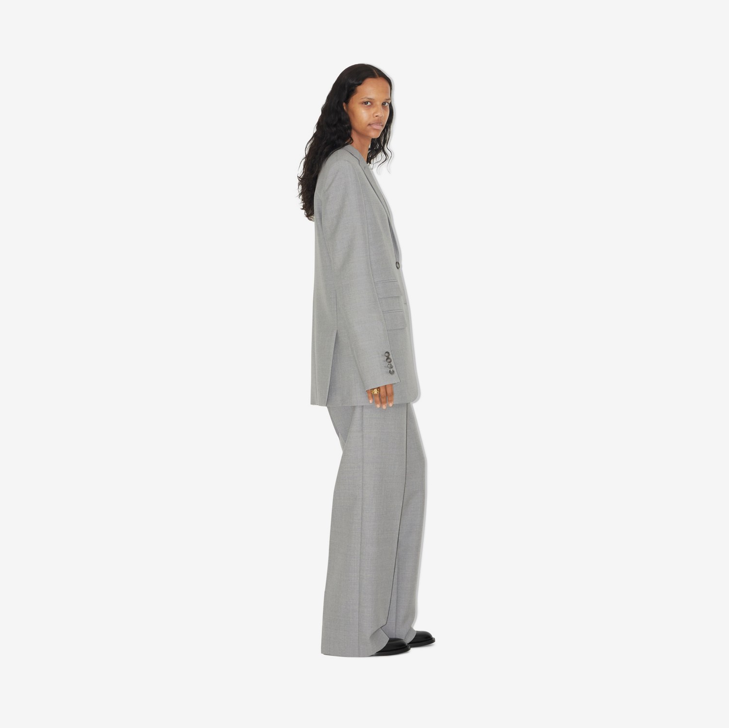 Calças estilo pantalona de lã (Cinza Claro Mesclado) - Mulheres | Burberry® oficial