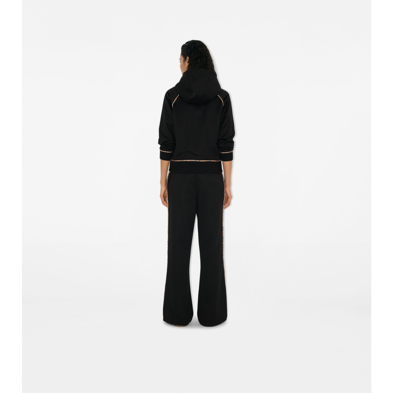 Check Trim Cotton Blend Zip Hoodie
