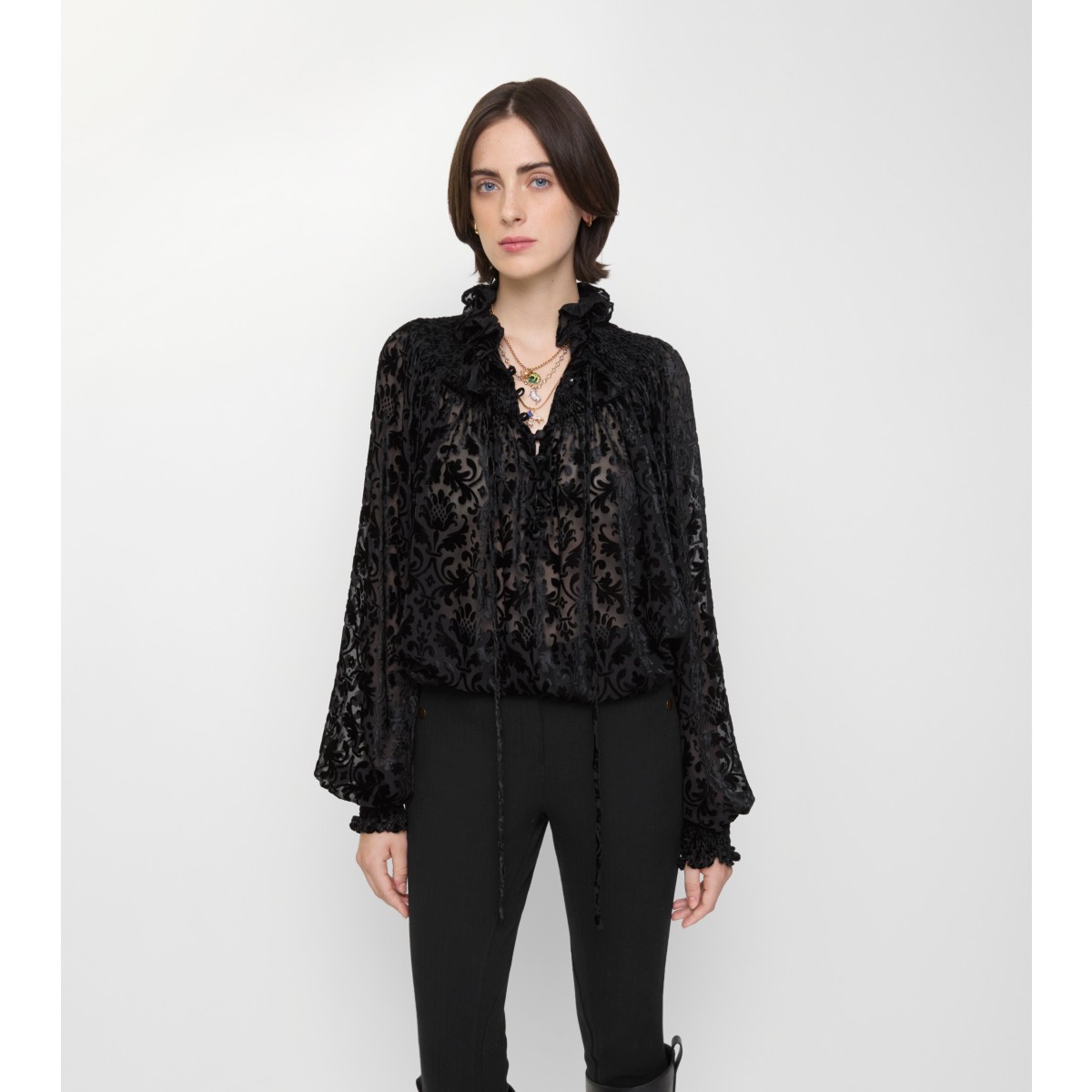 Baroque Silk Blend Velvet Blouse