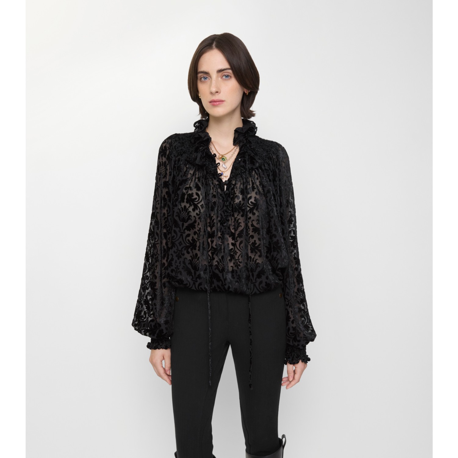 Baroque Silk Blend Velvet Blouse