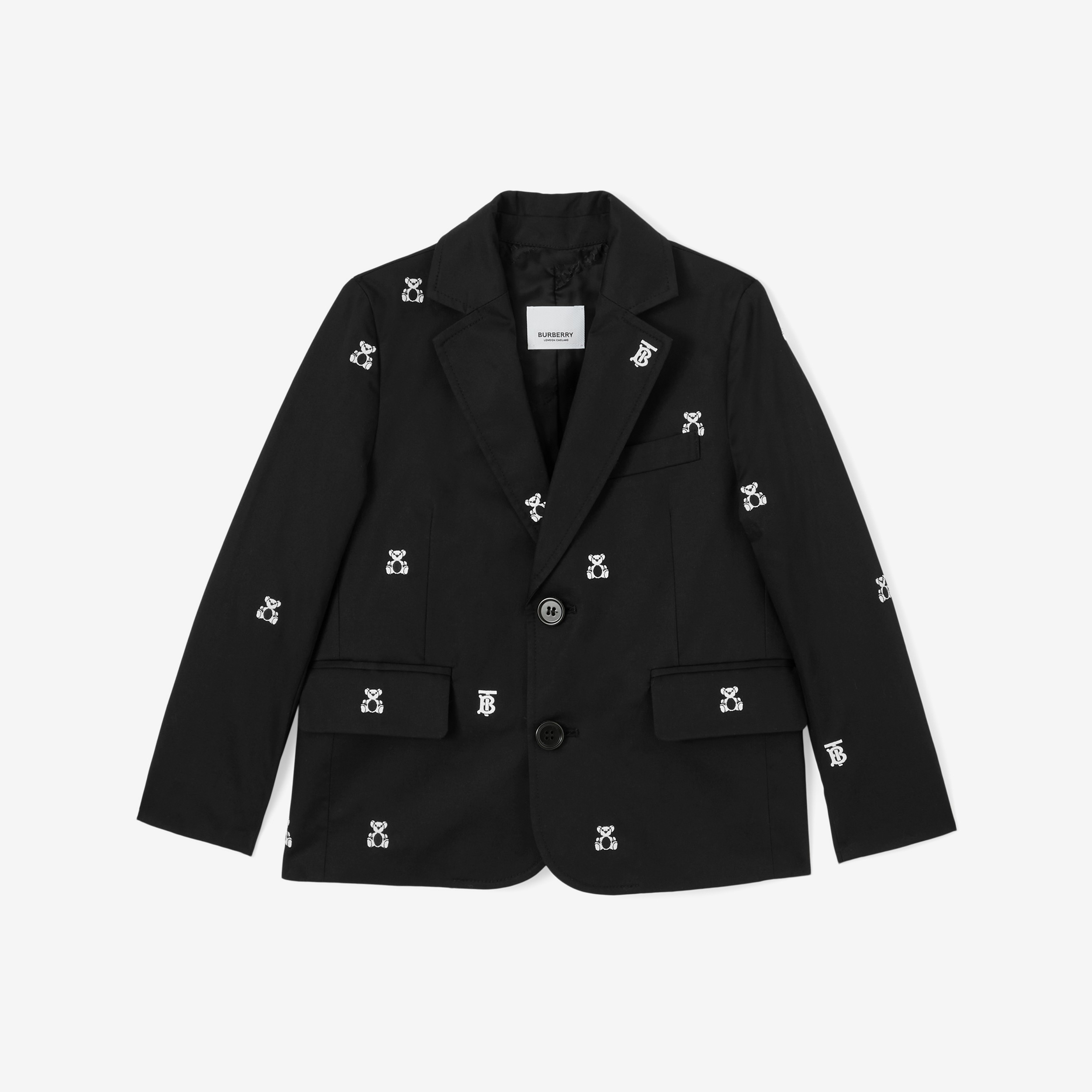 Embroidered Thomas Bear Cotton Blazer in Black | Burberry® Official - 1