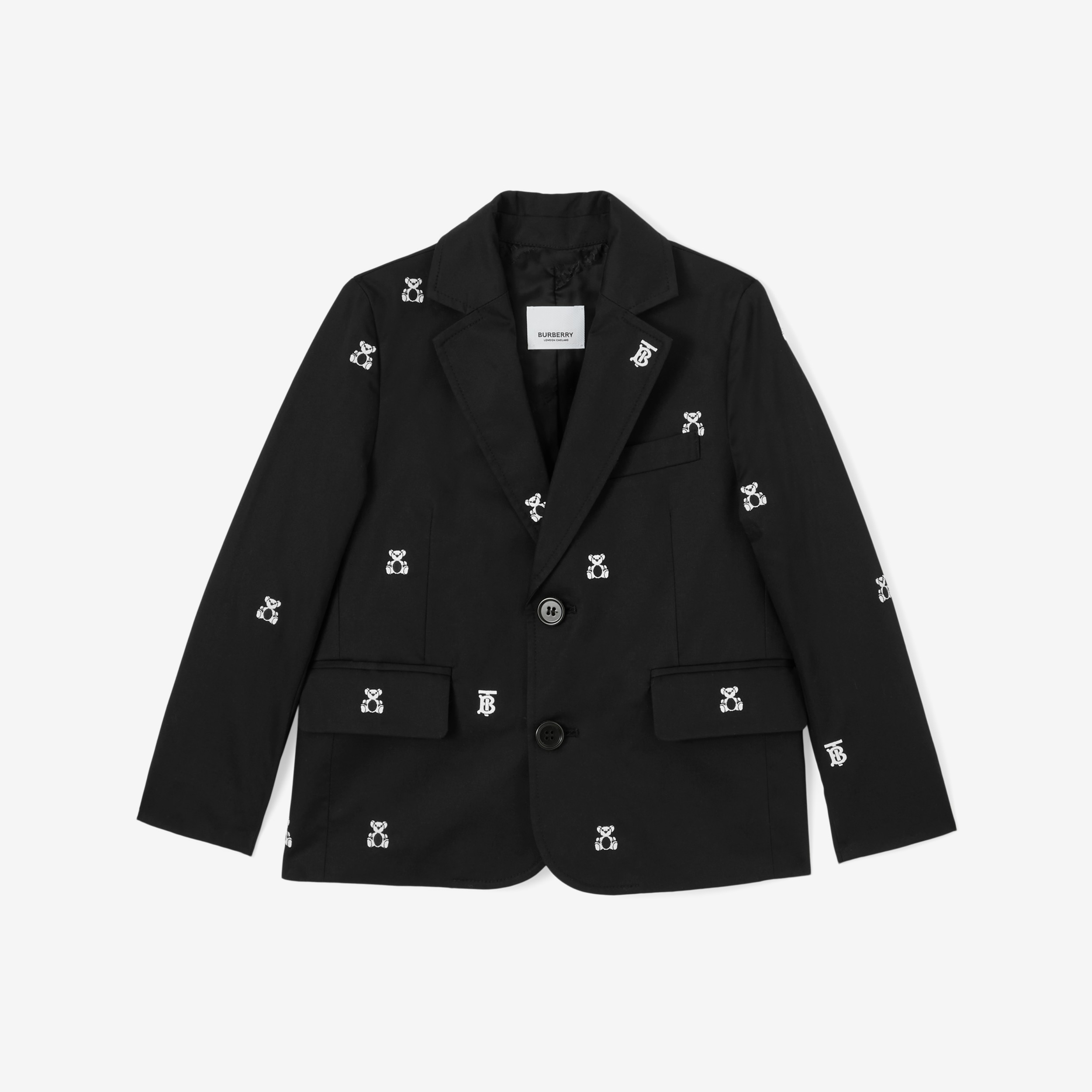 Embroidered Thomas Bear Cotton Blazer in Black | Burberry® Official