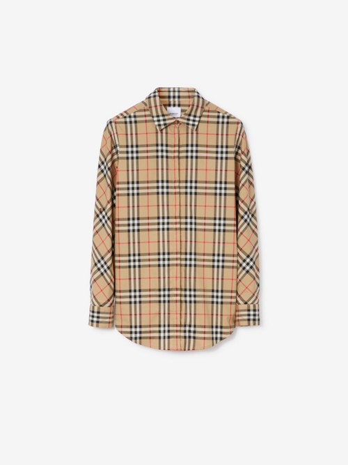 Burberry Check Stretch Cotton Shirt In Neutral