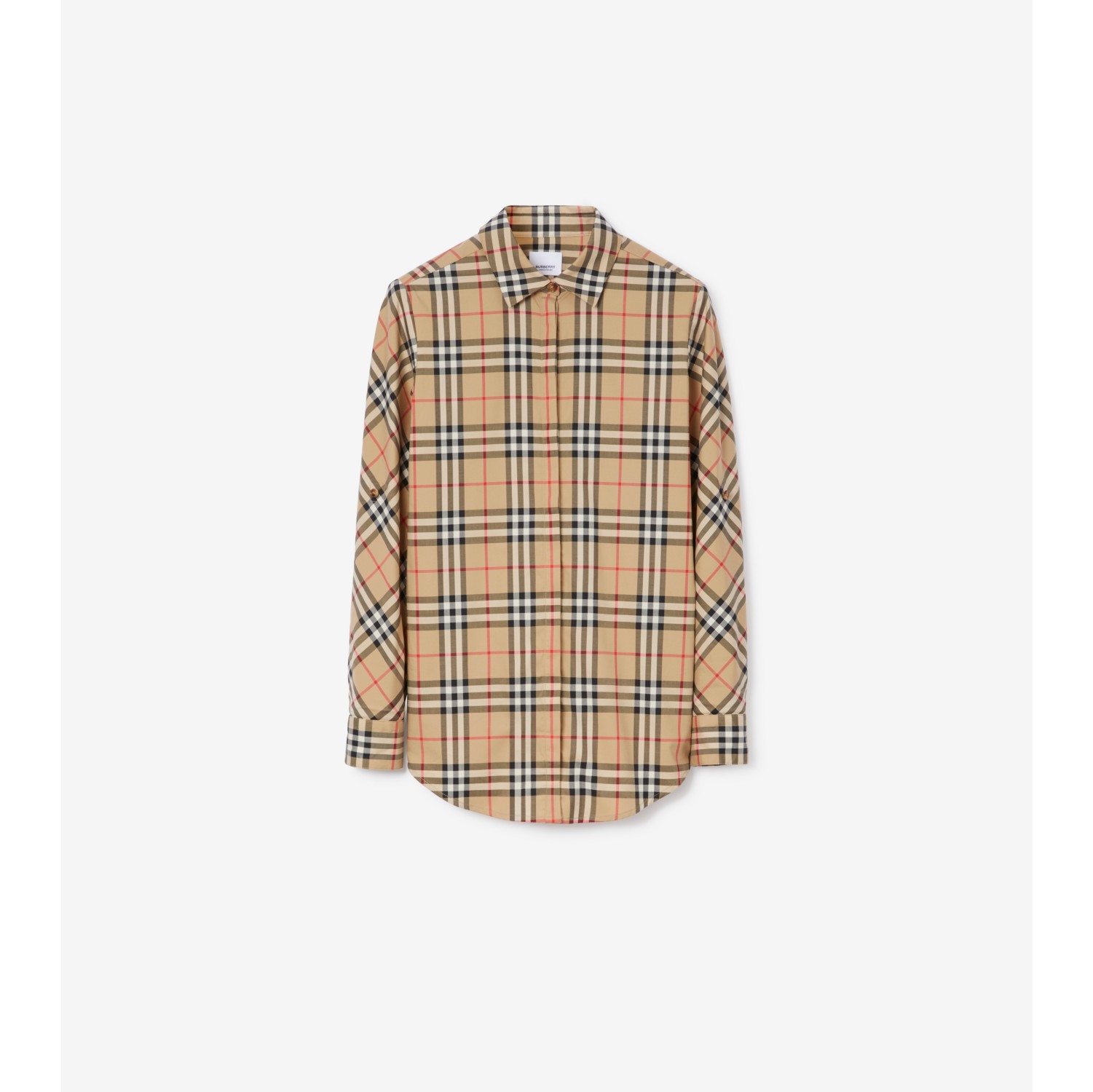 チェック ストレッチコットン シャツ (アーカイブベージュ) - ウィメンズ, コットン | Burberry®公式サイト