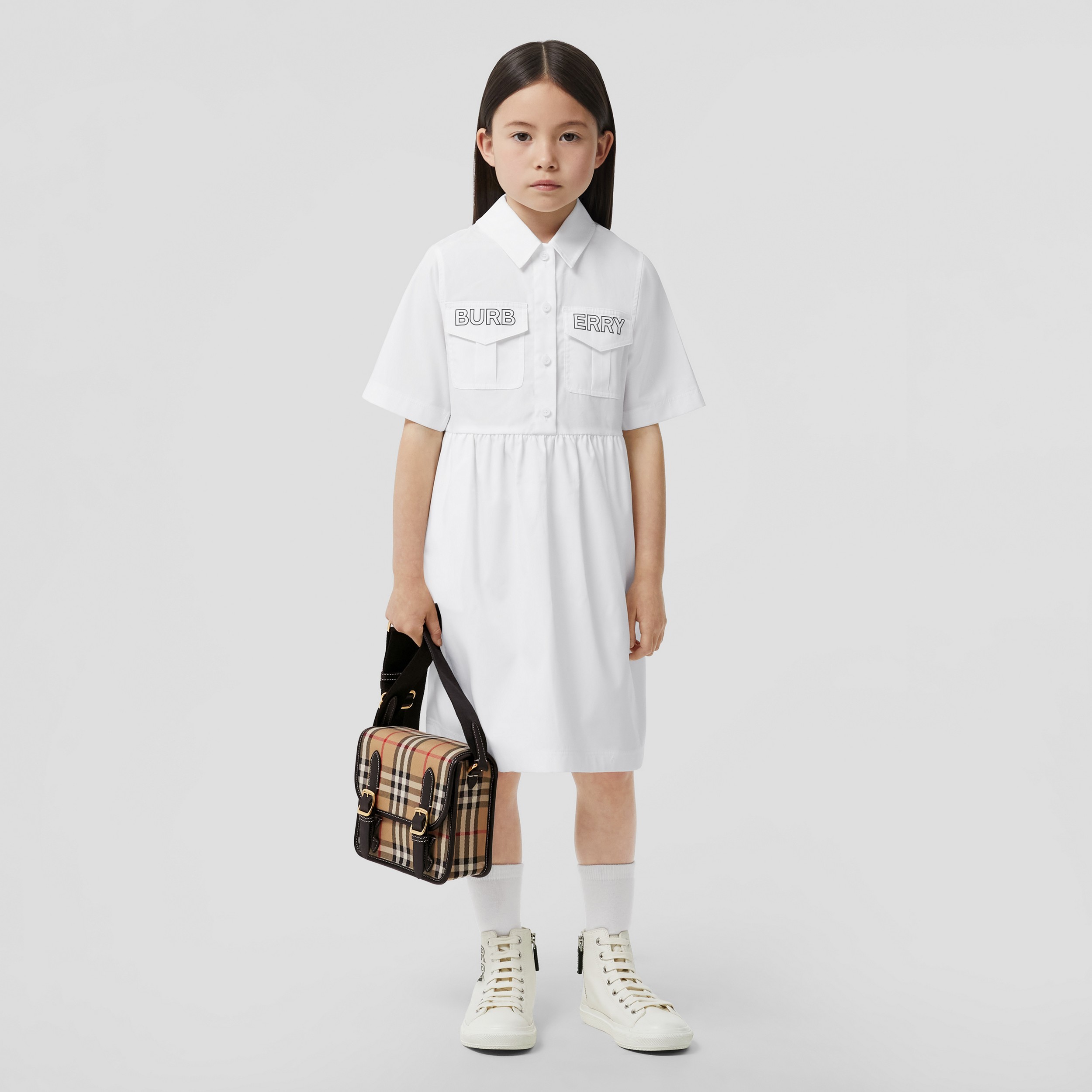 Logo Print Cotton Poplin Shirt Dress in White | Burberry® Official - 3