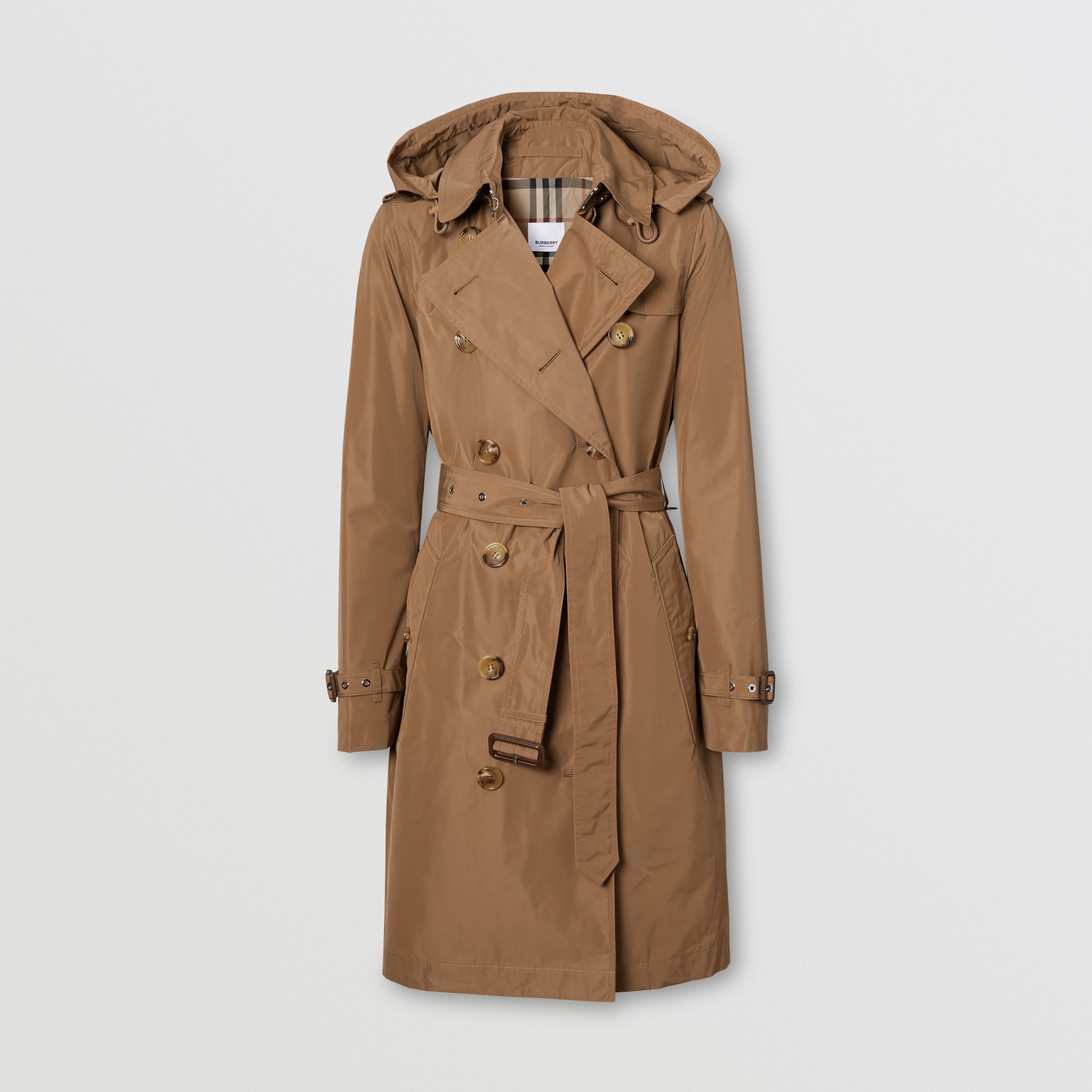 Trench coat Kensington de tafetá com capuz removível (Camel) - Mulheres | Burberry® oficial - 4