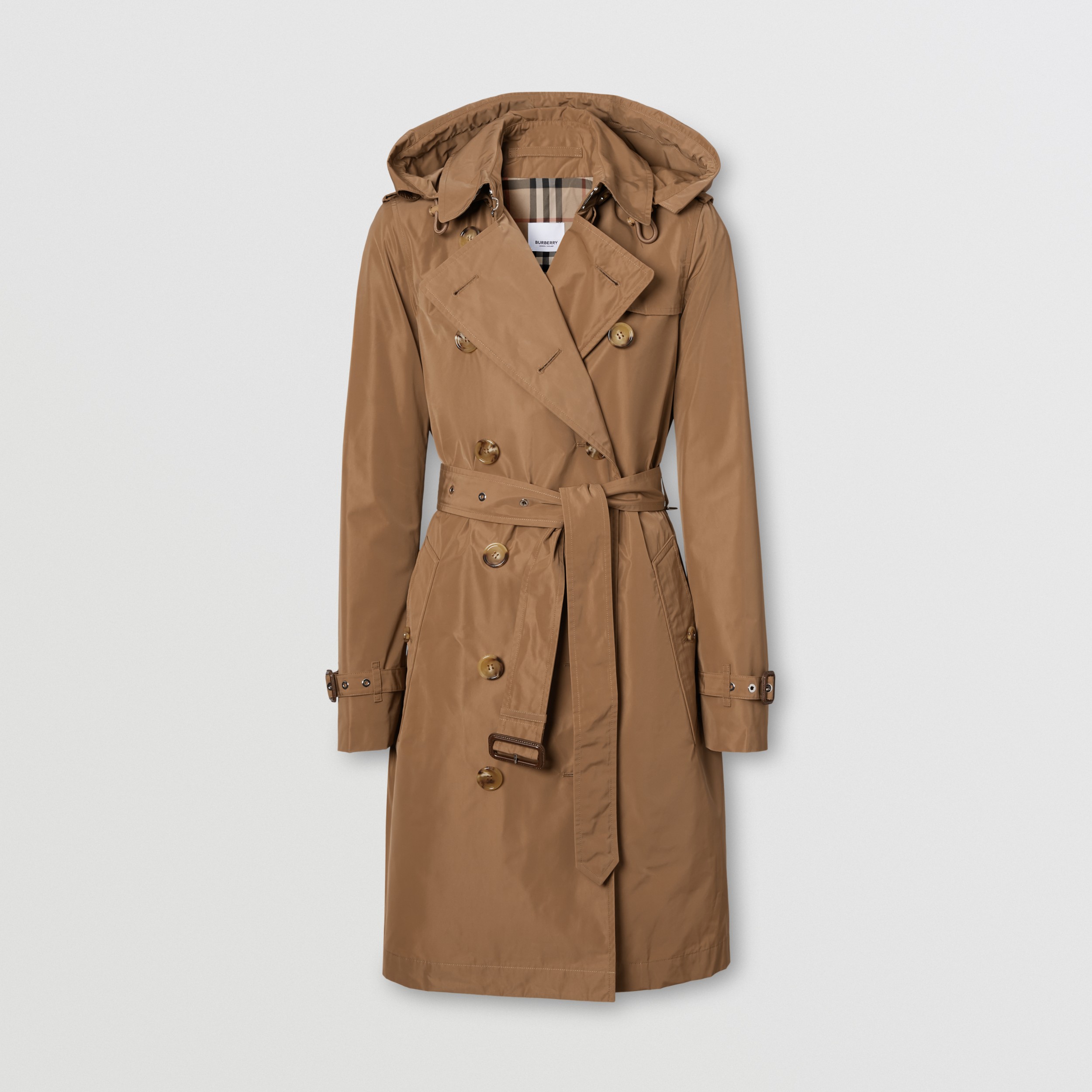 Detachable Hood Taffeta Kensington Trench Coat in Camel Women