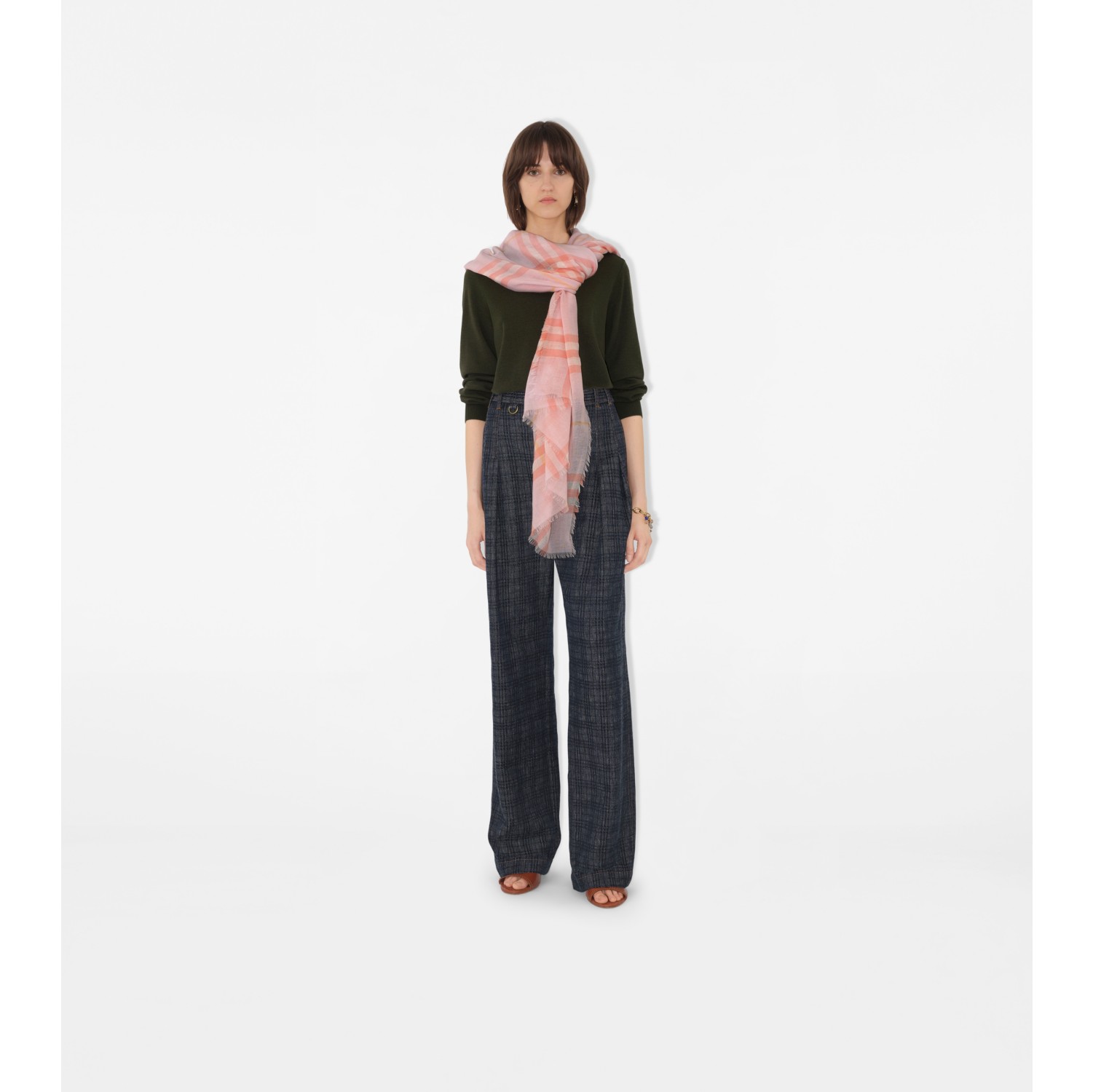 Wide Check Wool Scarf