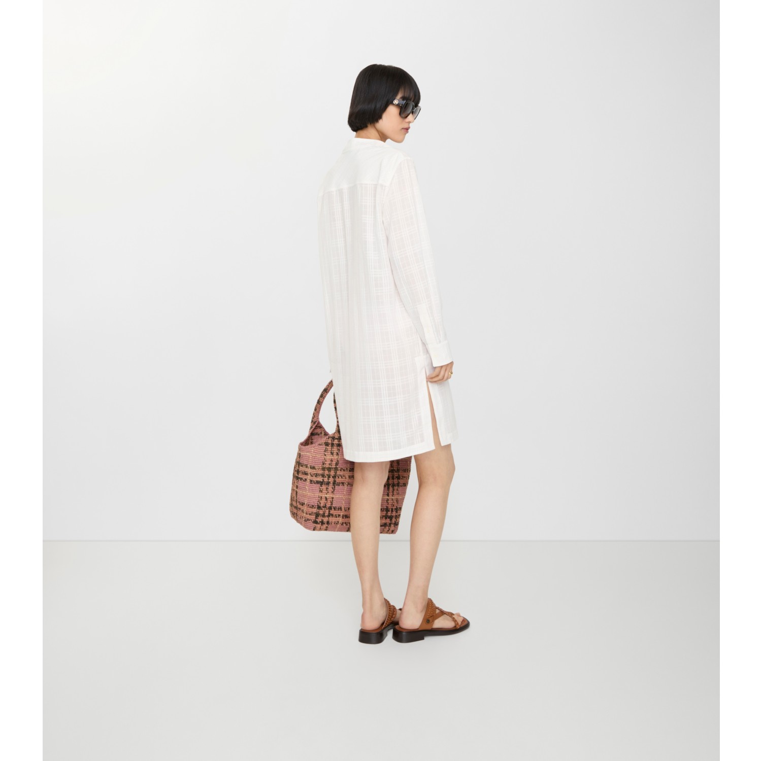 Check Cotton Voile Dress in Chalk white - Women, Leather | Burberry® Official