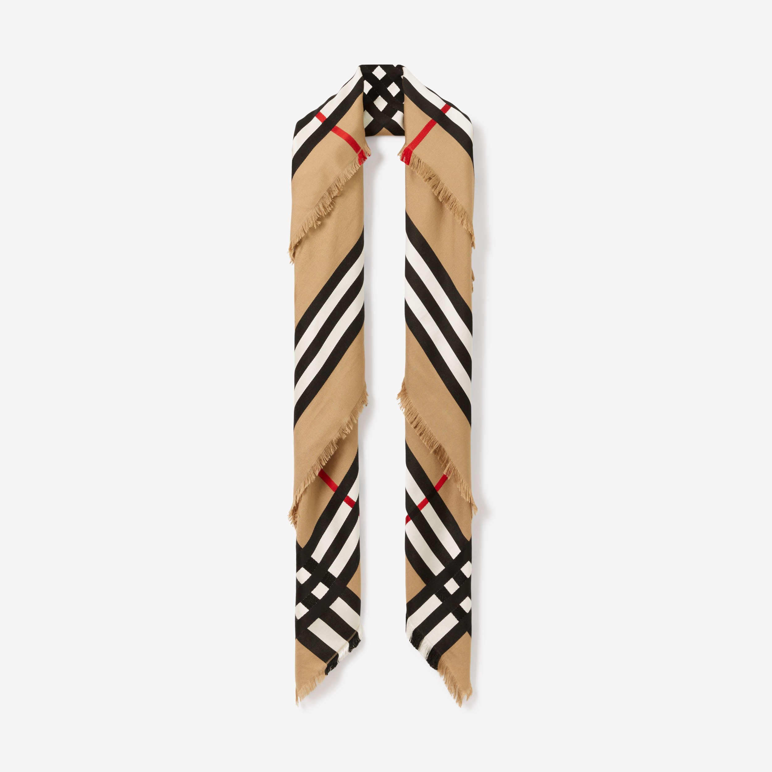 Lenço grande de lã e seda com estampa de montagem (Bege Clássico) | Burberry® oficial - 1