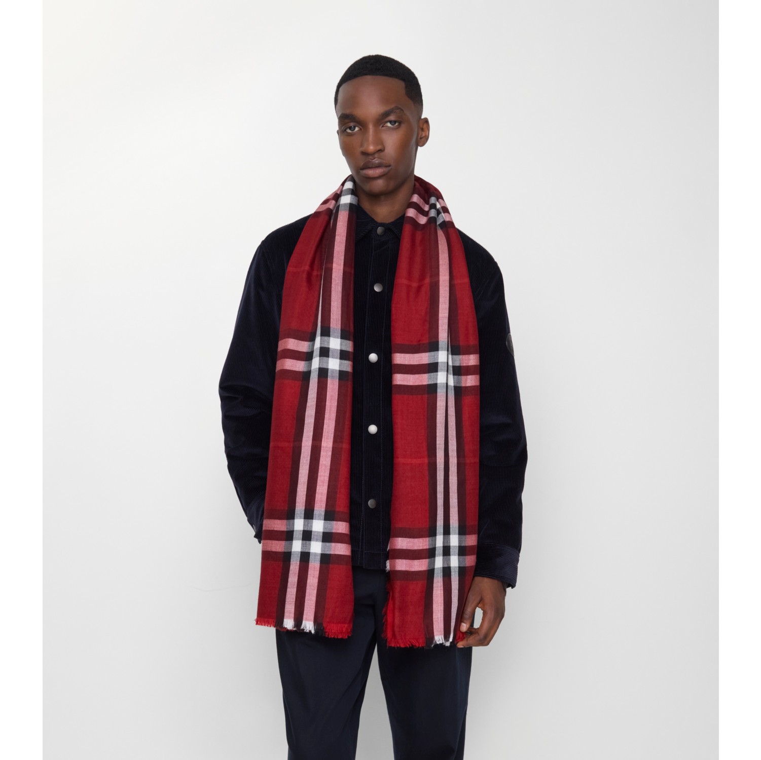 Reversible Check Wool Silk Scarf