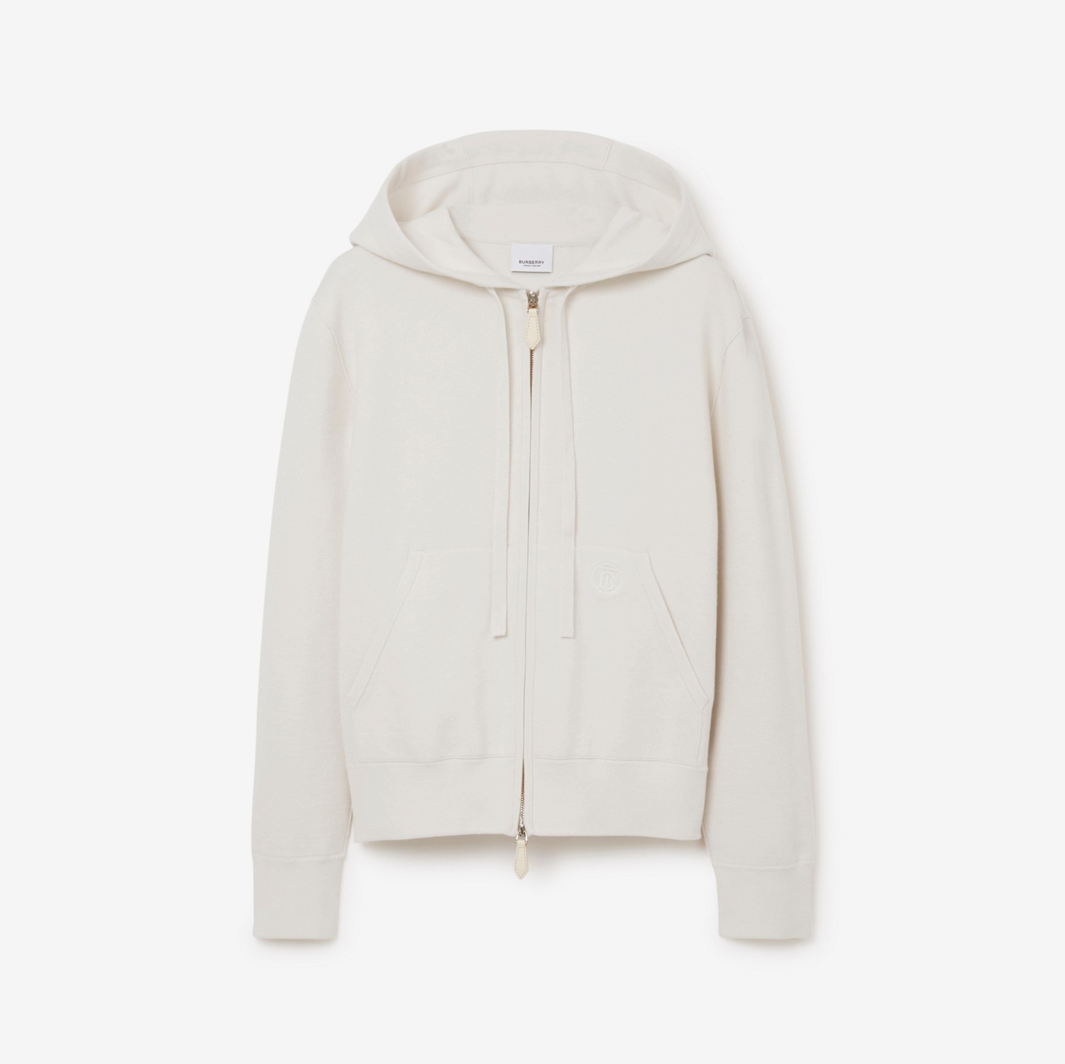 Monogram Motif Cashmere Cotton Blend Zip Hoodie in Natural White - Women | Burberry® Official