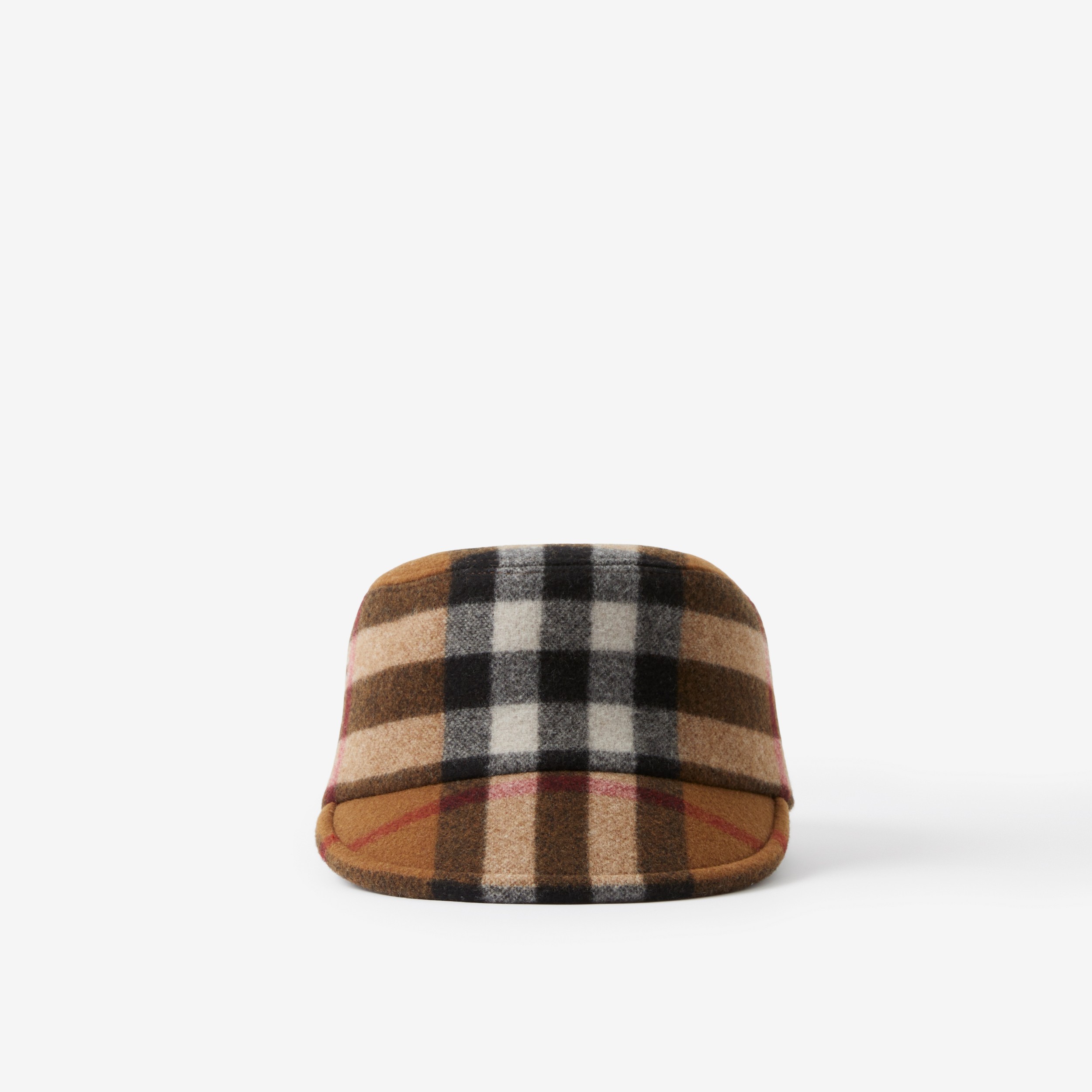 Check Technical Wool Cap in Dark Birch Brown | Burberry® Official - 1