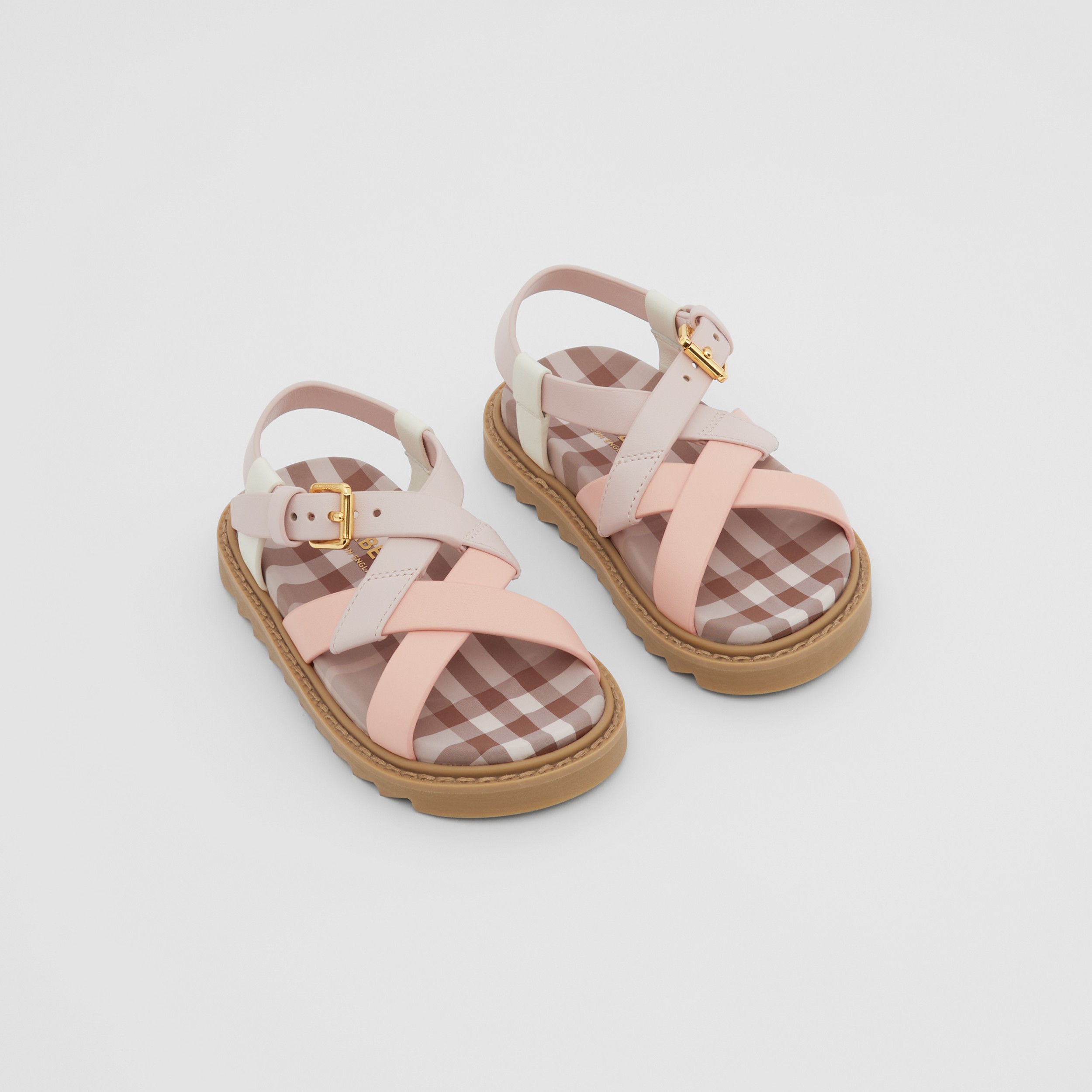 Vintage Check and Leather Sandals in Powder Pink - Children | Burberry® Official - 1