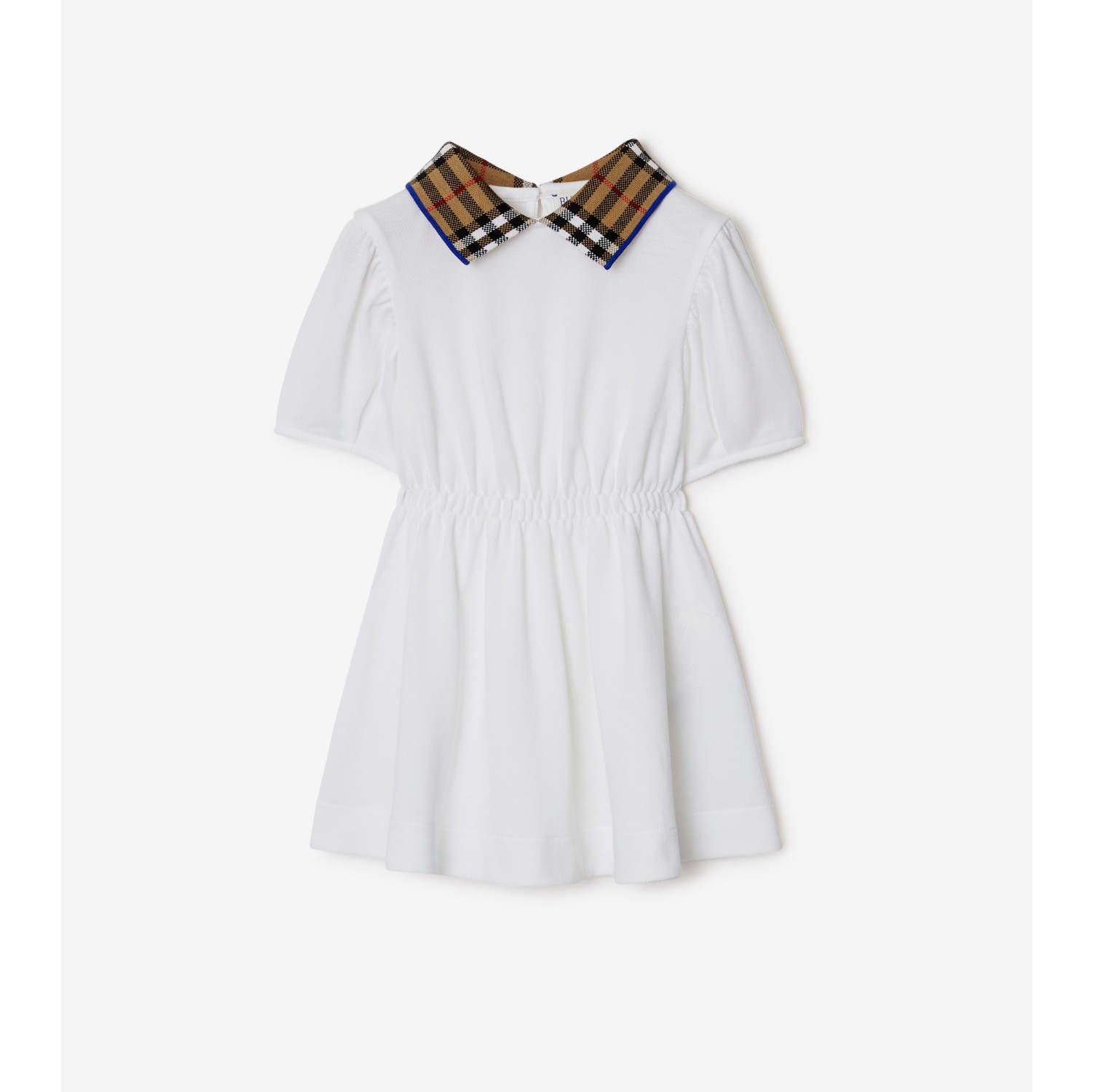 Check Collar Cotton Polo Shirt Dress in White Burberry Official