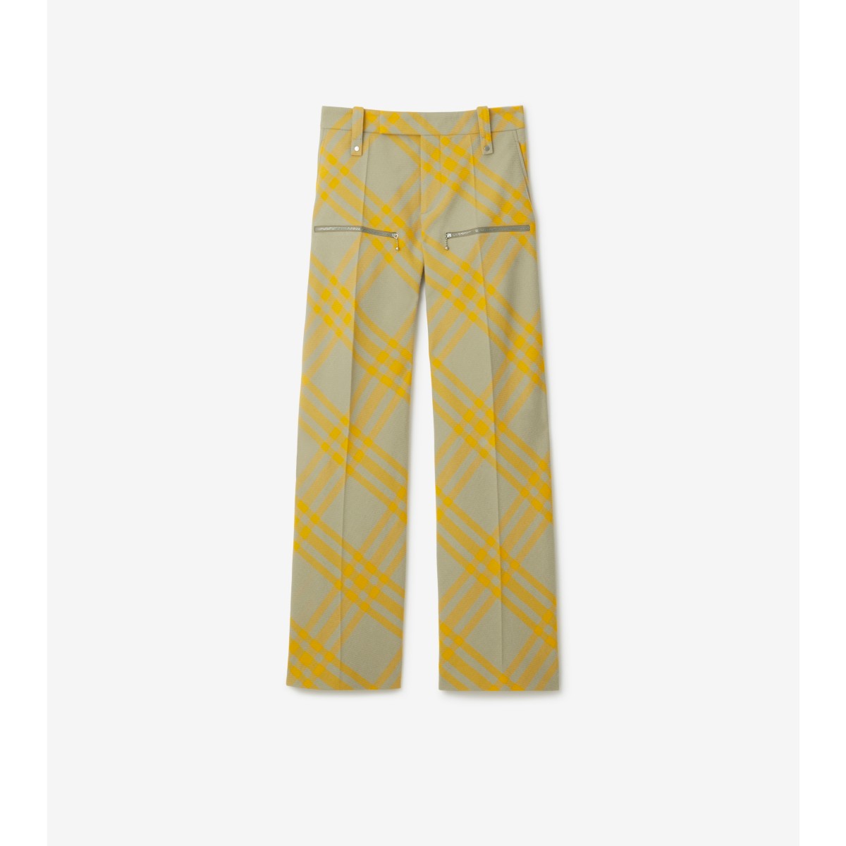 Shop Burberry Check Wool Trousers In Hunter