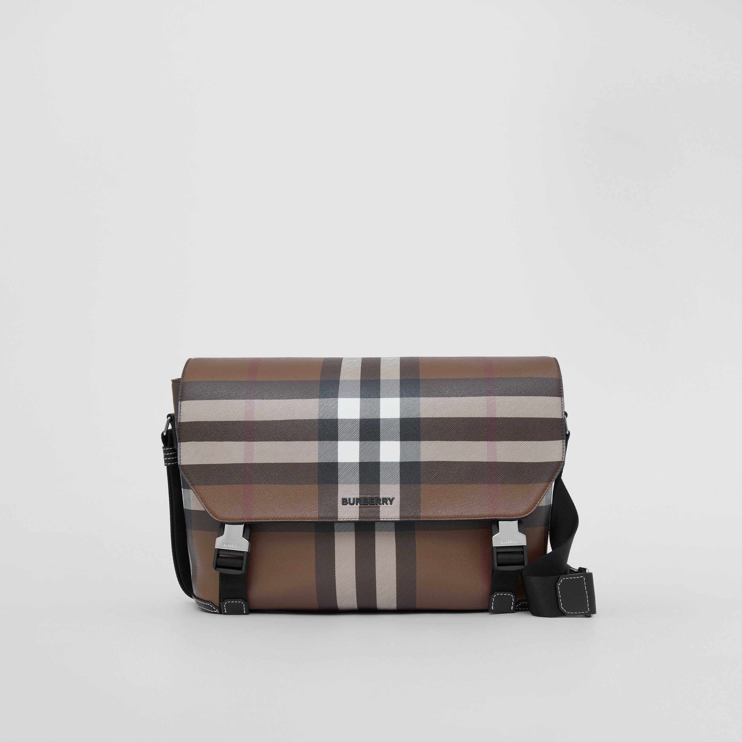 Exaggerated Check and Leather Large Messenger Bag in Dark Birch Brown - Men | Burberry® Official - 1
