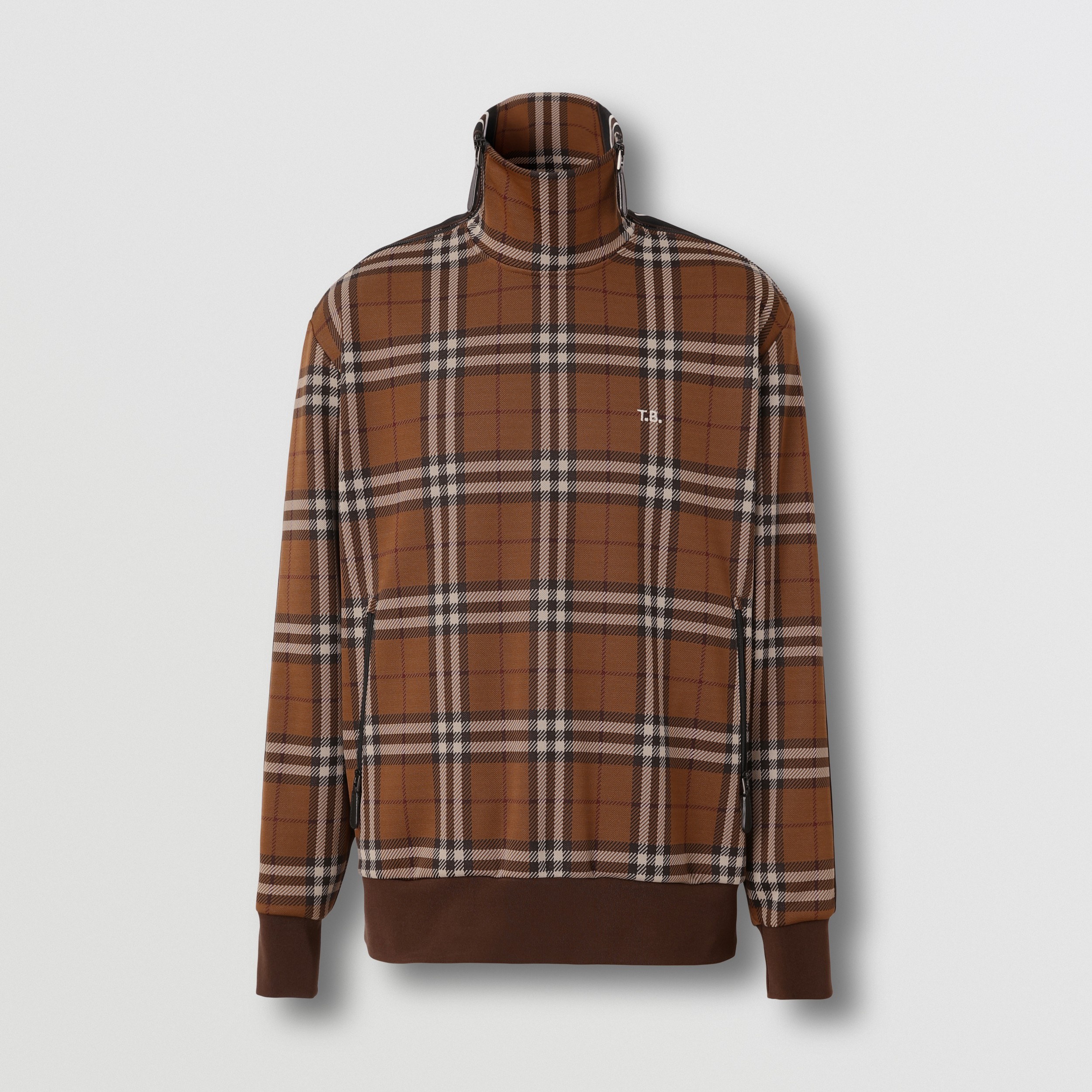 Check Funnel Neck Sweater in Dark Birch Brown - Men | Burberry® Official - 4