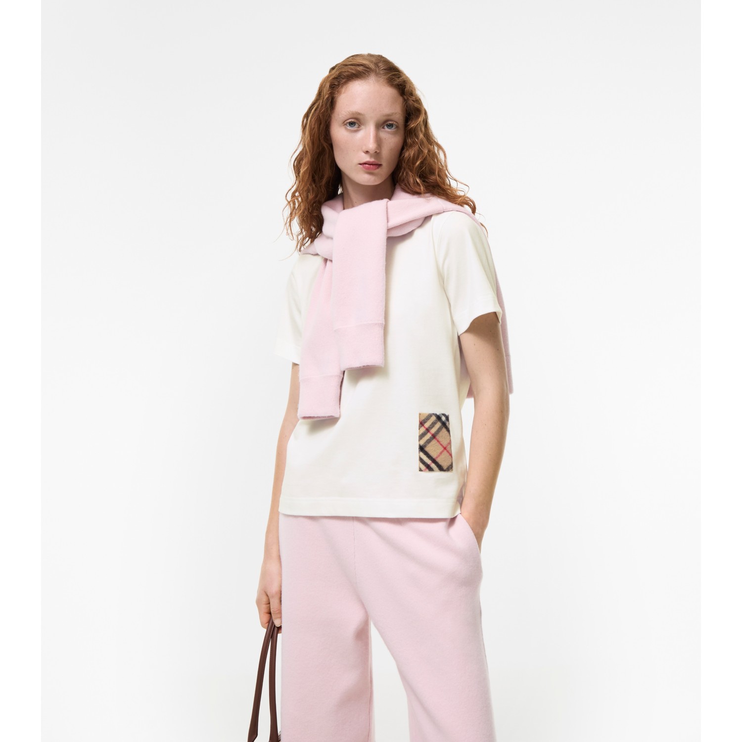 Check Cashmere Patch Cotton T-shirt - thumbnail 2