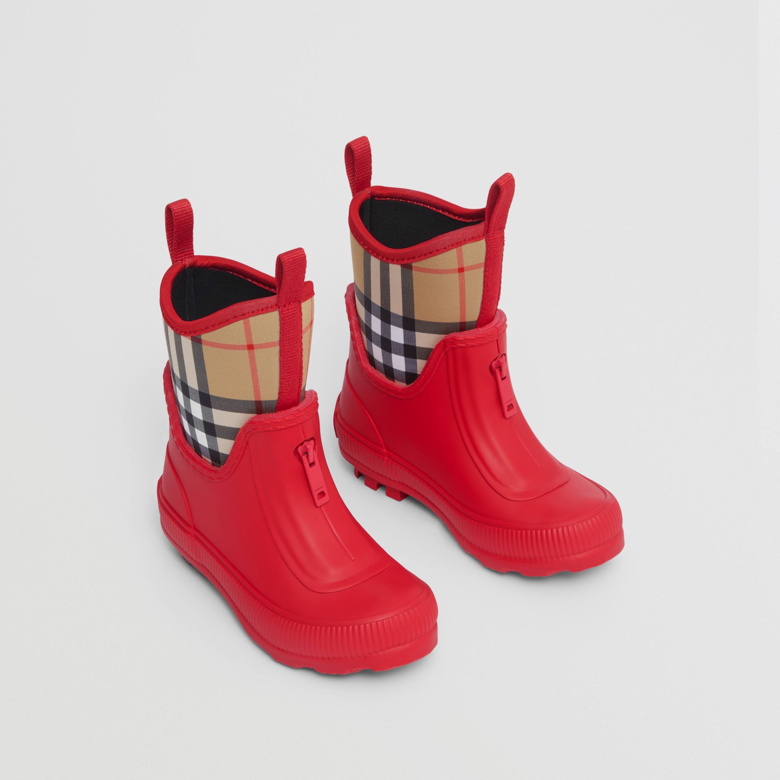 Vintage Check Neoprene and Rubber Rain Boots in Bright Red - Children |  Burberry® Official