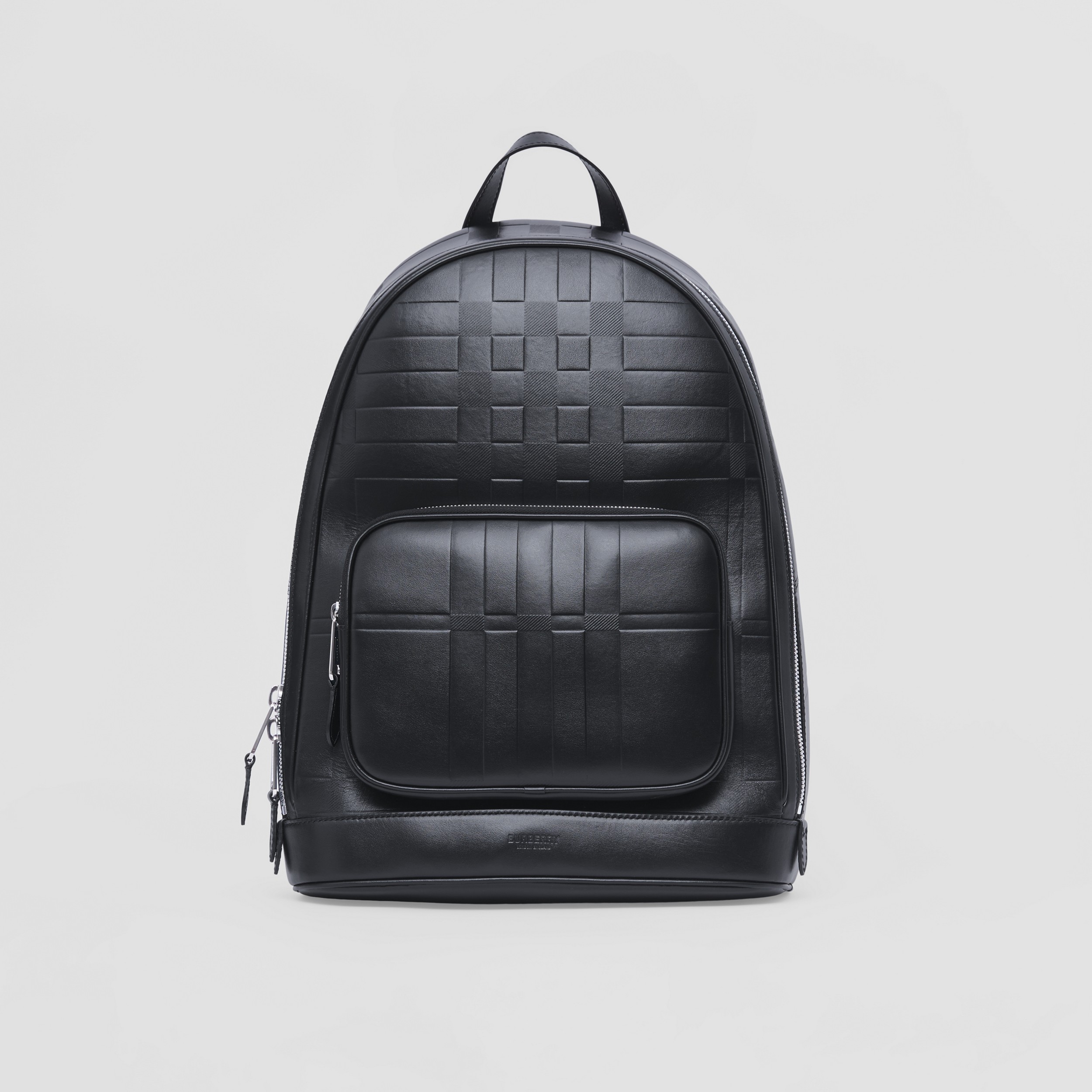 Embossed Check Leather Backpack in Black - Men | Burberry® Official - 1