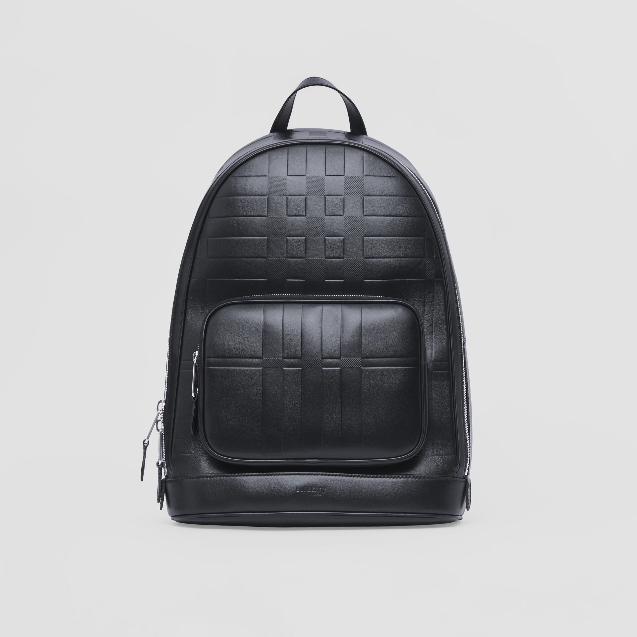 Embossed Check Leather Rocco Backpack in Black Burberry® Official