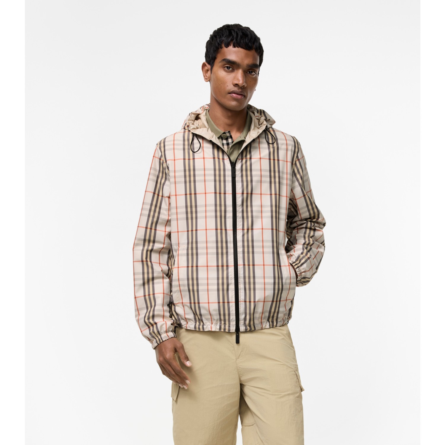 Reversible Check Newport Hooded Jacket in Pebble beige - Men, Nylon | Burberry® Official