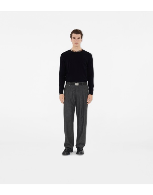 Check Trim Wool Sweater