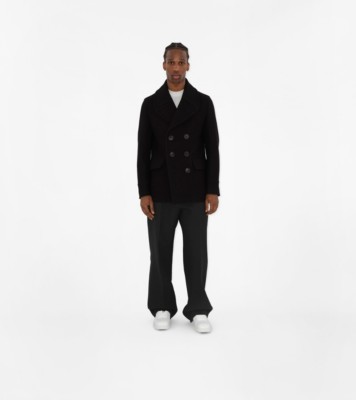 Wool Blend Pea Coat in Black Men Burberry Official