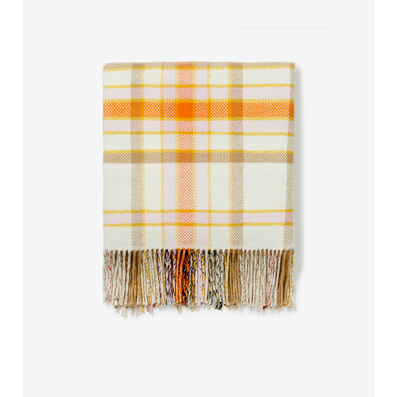 Check Cashmere Wool Reversible Blanket in Archive Beige/orange Women