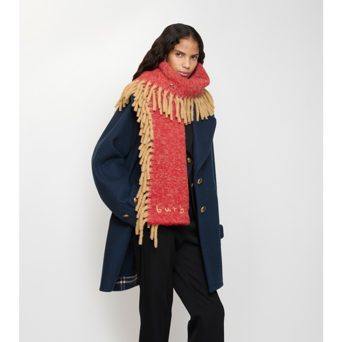  Embroidered Alpaca Wool Blend Happy Scarf