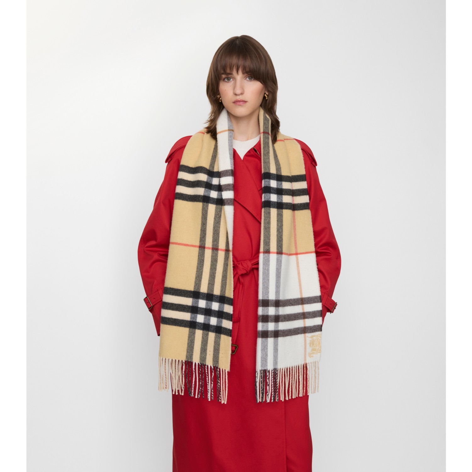 Contrast Check Cashmere Scarf