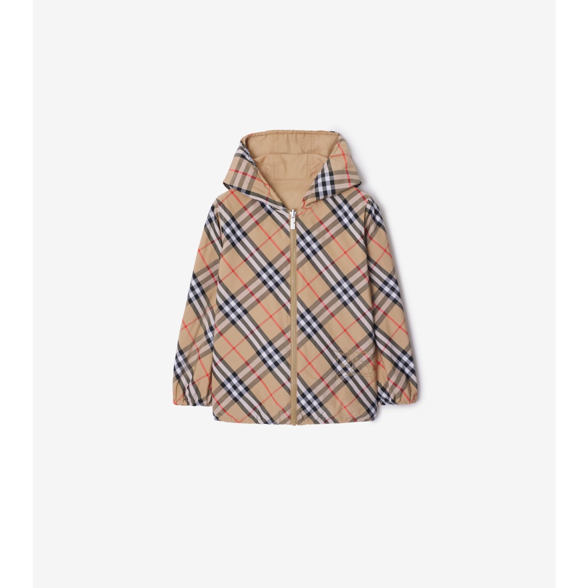 Shop Burberry Childrens Reversible Check Cotton Blend Jacket In Sand