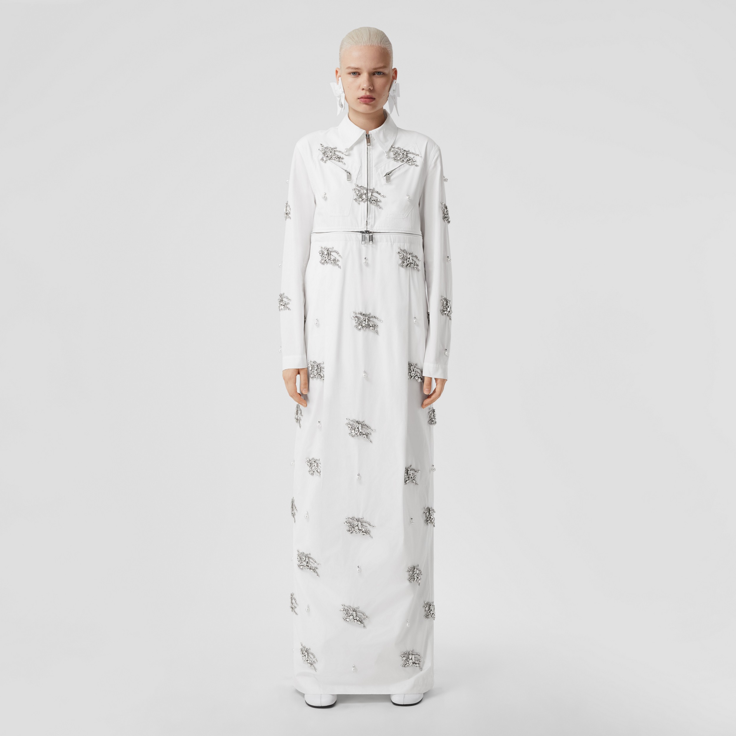 Crystal EKD Cotton Poplin Gown in Optic White - Women | Burberry® Official - 1