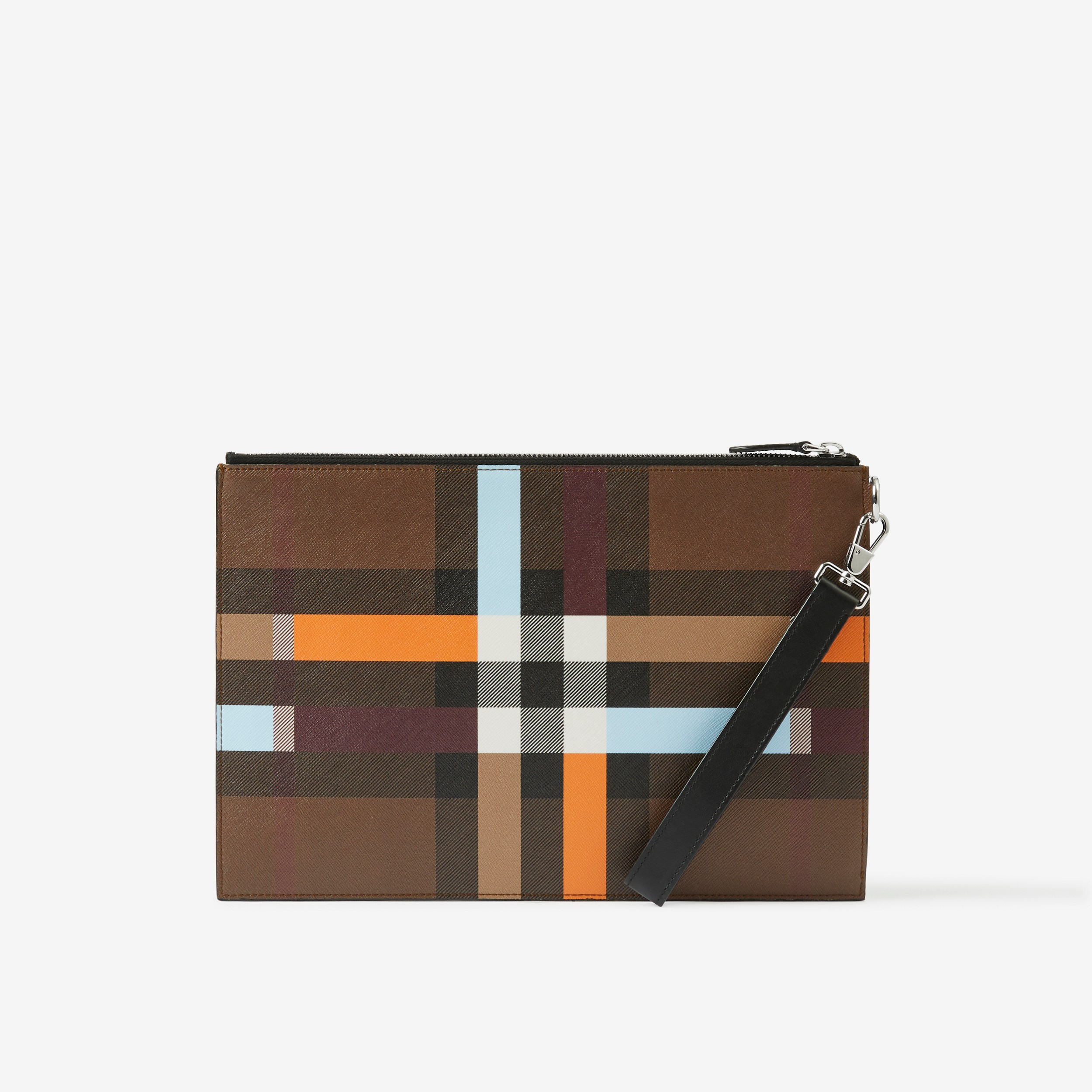 Bolsa pouch em xadrez e colour block com zíper (Marrom Bétula Escuro) - Homens | Burberry® oficial - 3