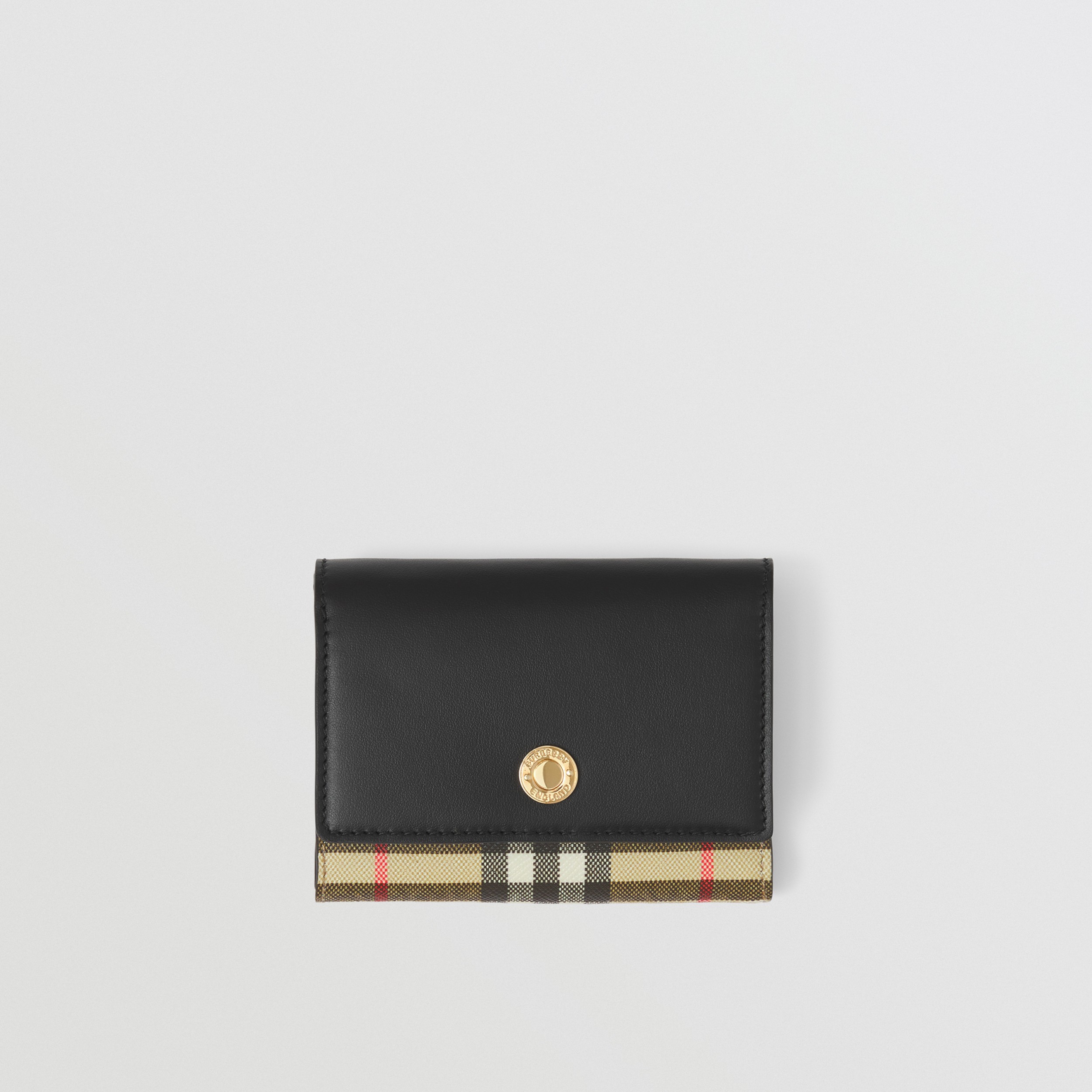Складной бумажник из кожи и ткани e-canvas, компактный размер (Черный) - Для женщин | Официальный сайт Burberry® - 1