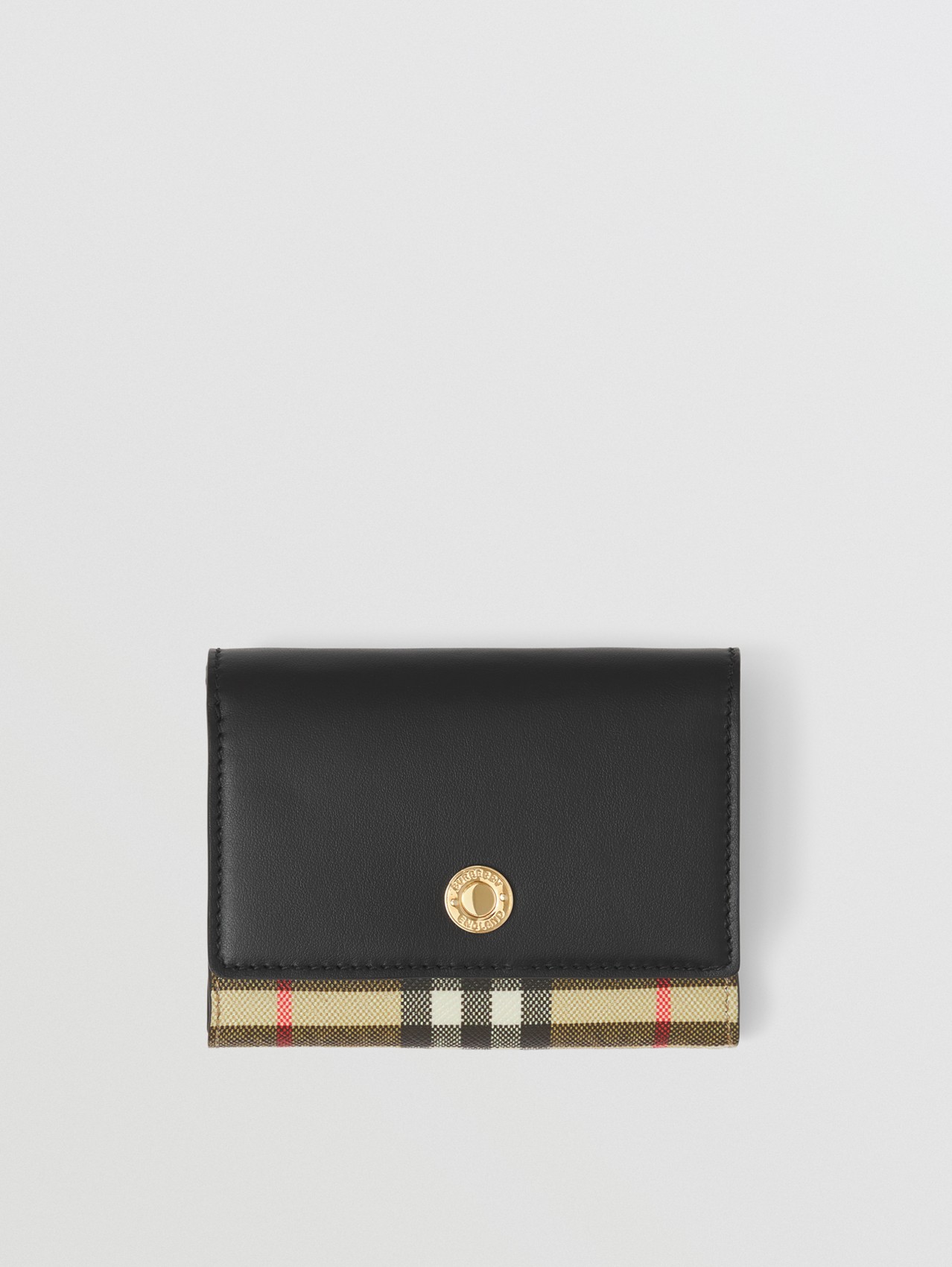 Small Check E-canvas and Leather Folding Wallet in Black