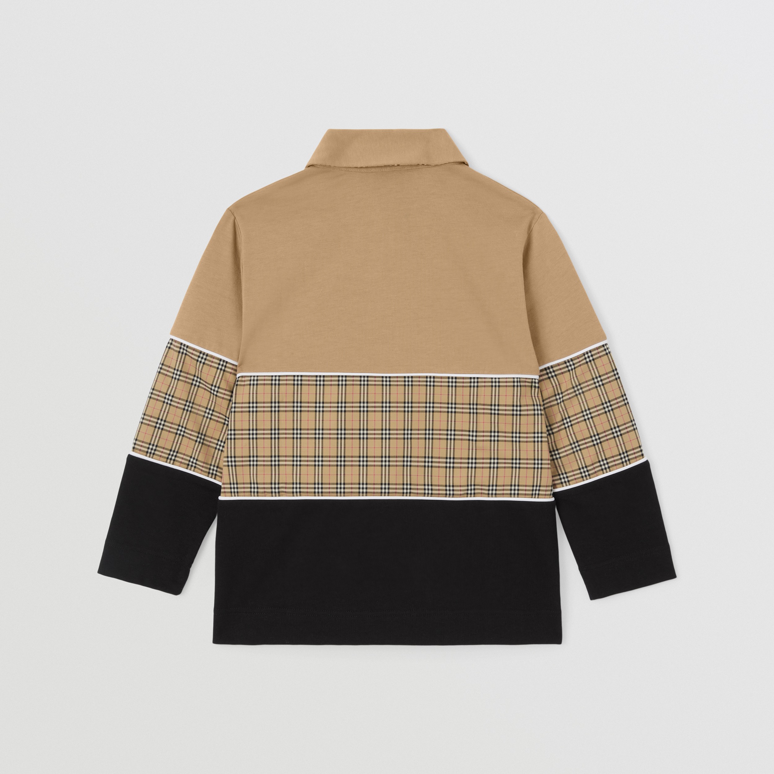 Long-sleeve Check Panel Cotton Polo Shirt in Archive Beige | Burberry® Official - 4