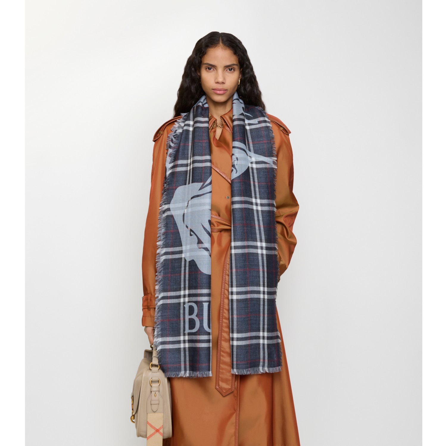 Wide EKD Check Wool Silk Scarf
