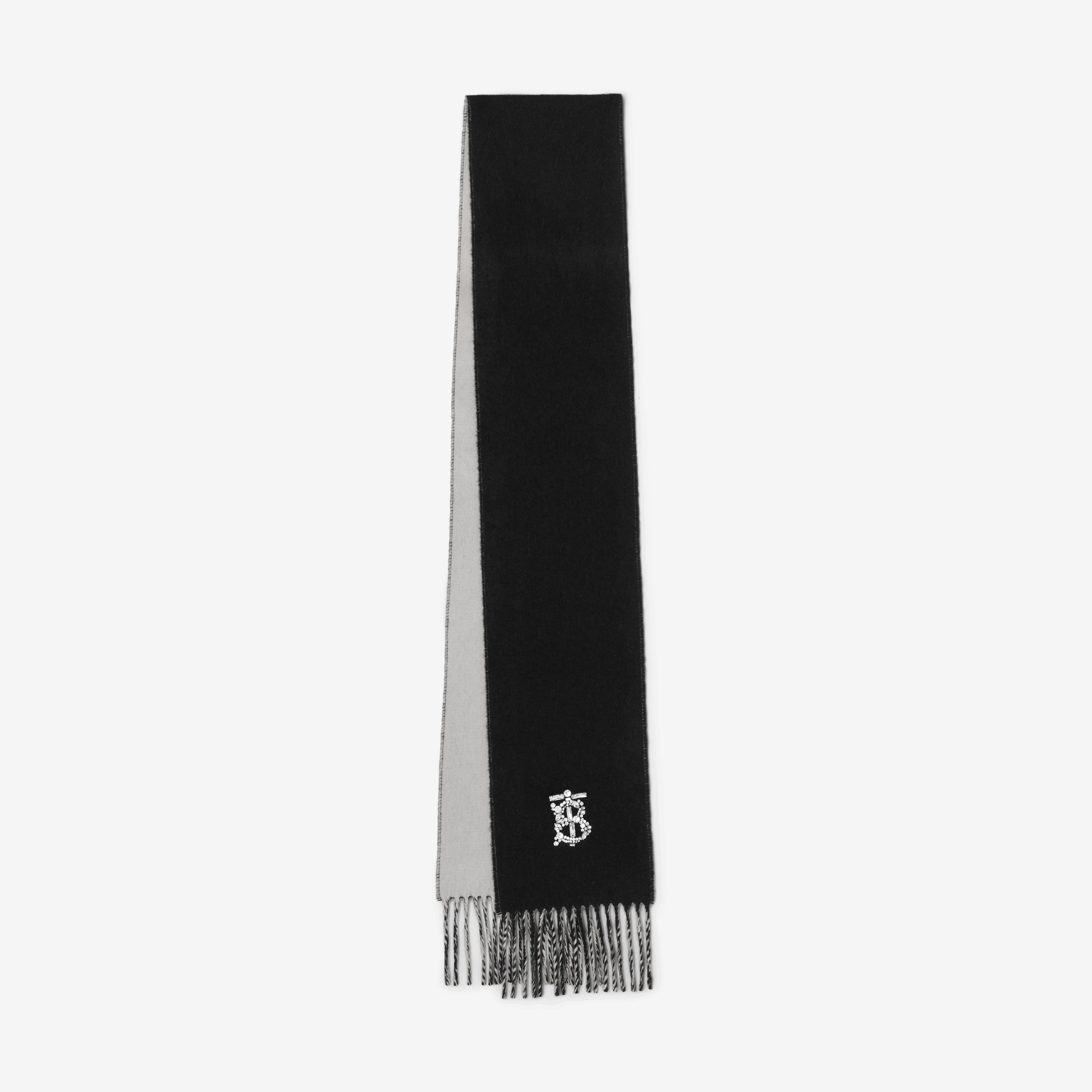双面两用人造水晶专属标识羊绒围巾 (黑色 / 浅灰色) | Burberry® 博柏利官网 - 1
