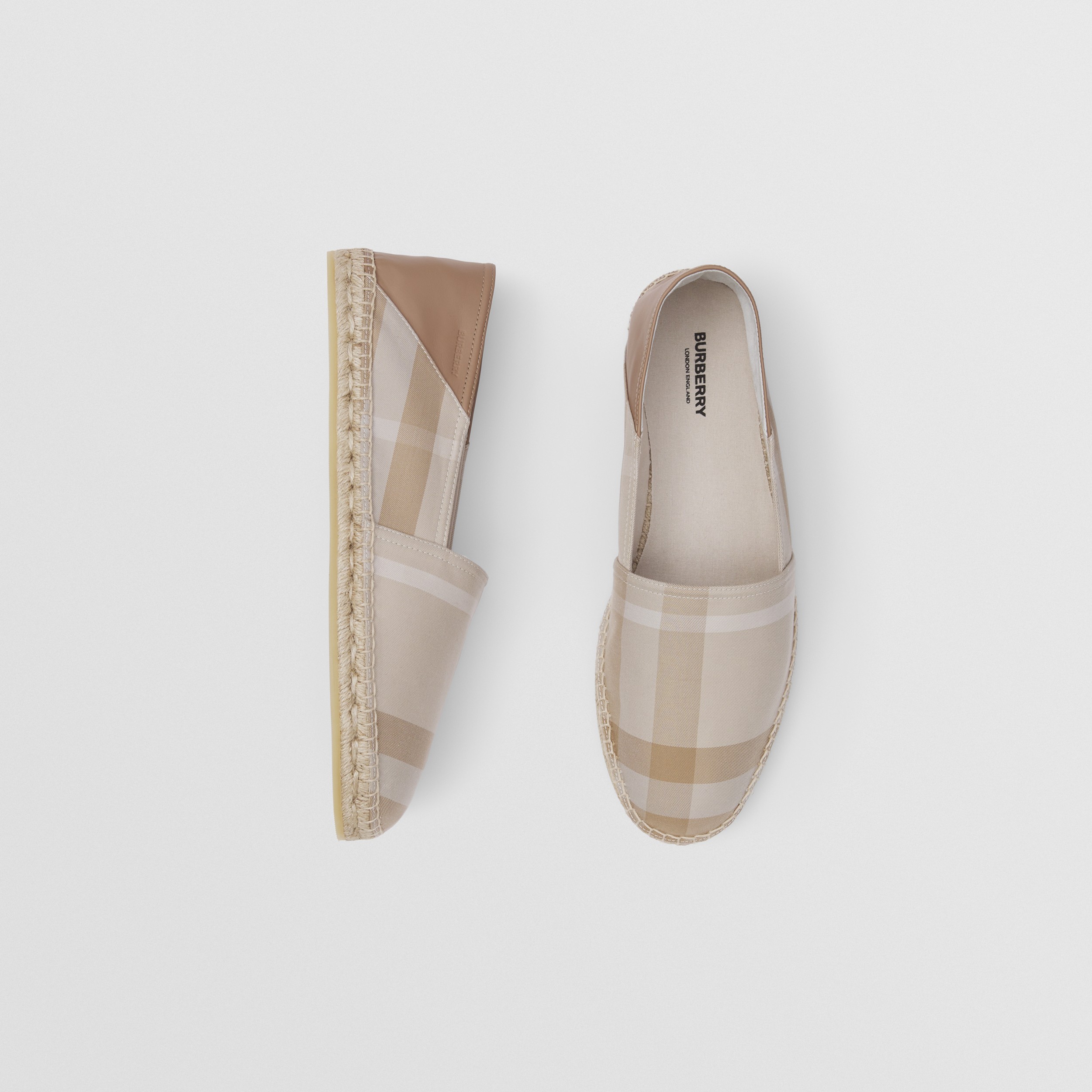 Check Cotton and Leather Espadrilles in Soft Fawn - Men | Burberry® Official - 1