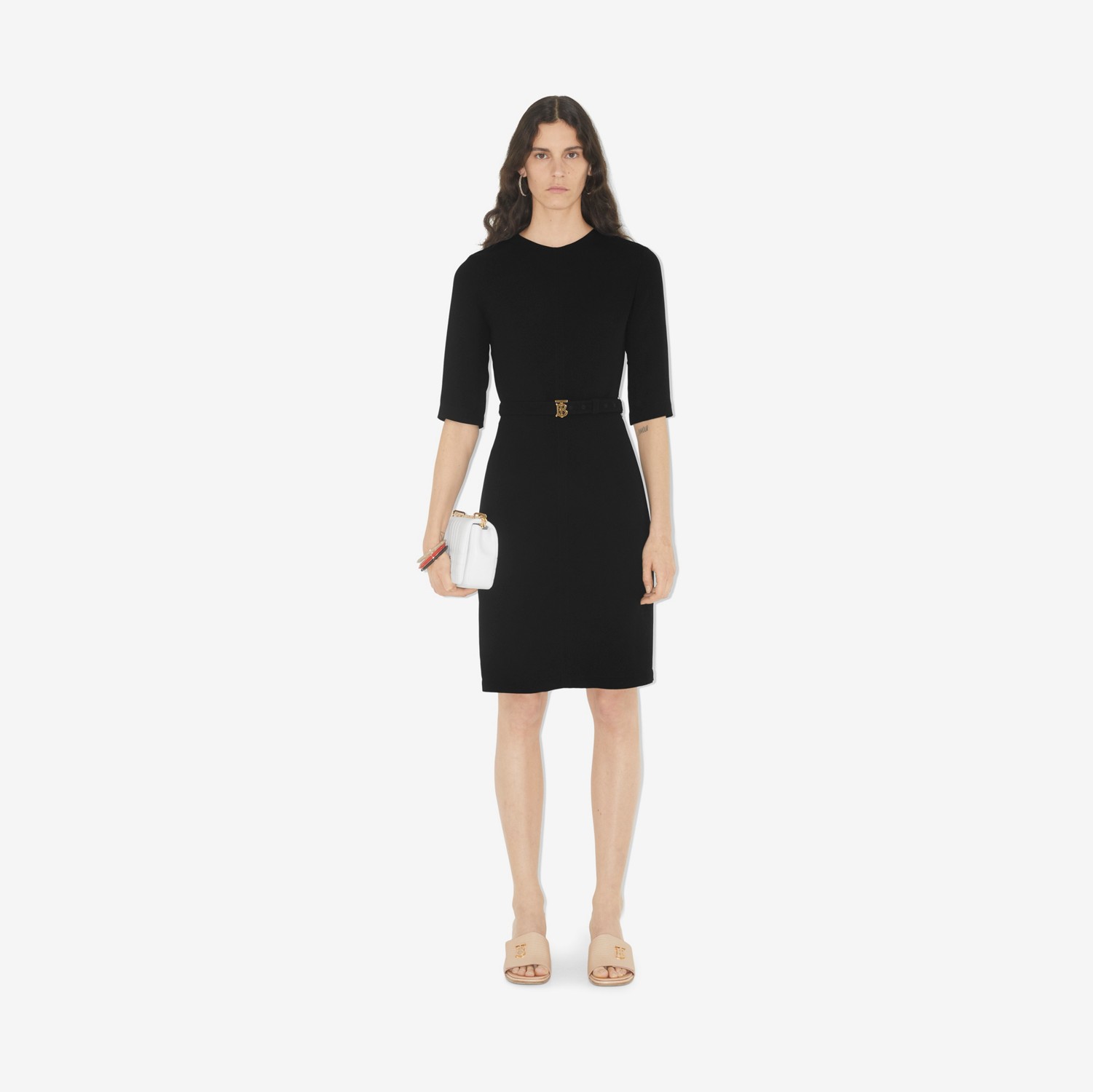 Vestido de viscose com monograma e cinto (Preto) - Mulheres | Burberry® oficial